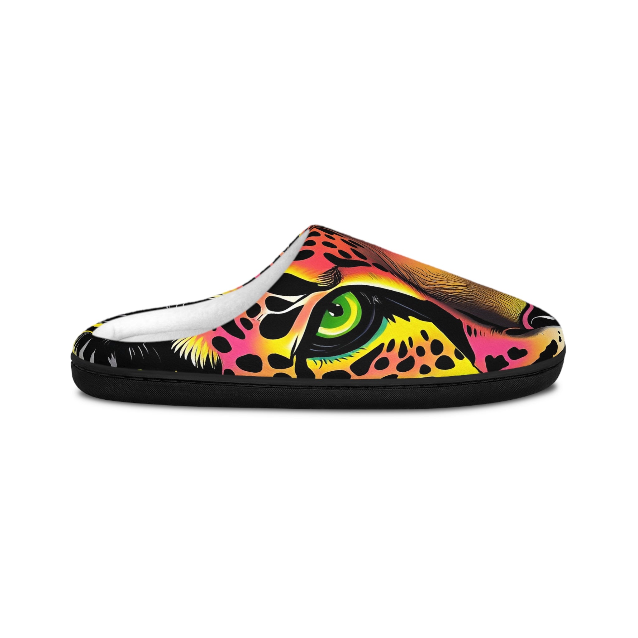 Men's Leopard Art Indoor Slippers — Colorful Neon Jungle Print