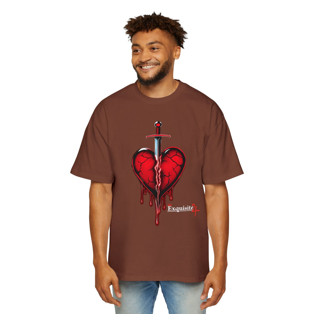 Oversized Graphic Tee — Bleeding Heart with Sword Design