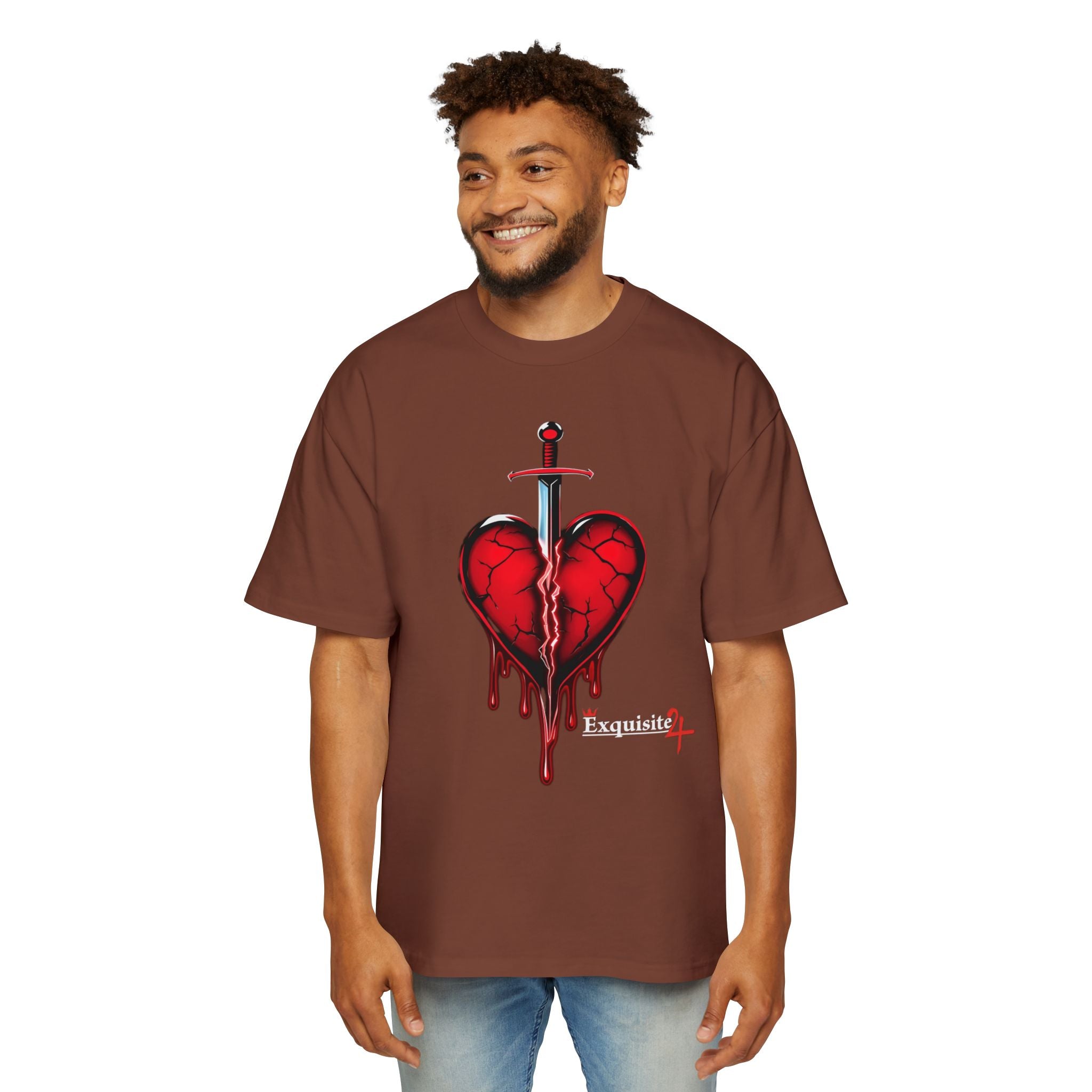 Oversized Graphic Tee — Bleeding Heart with Sword Design