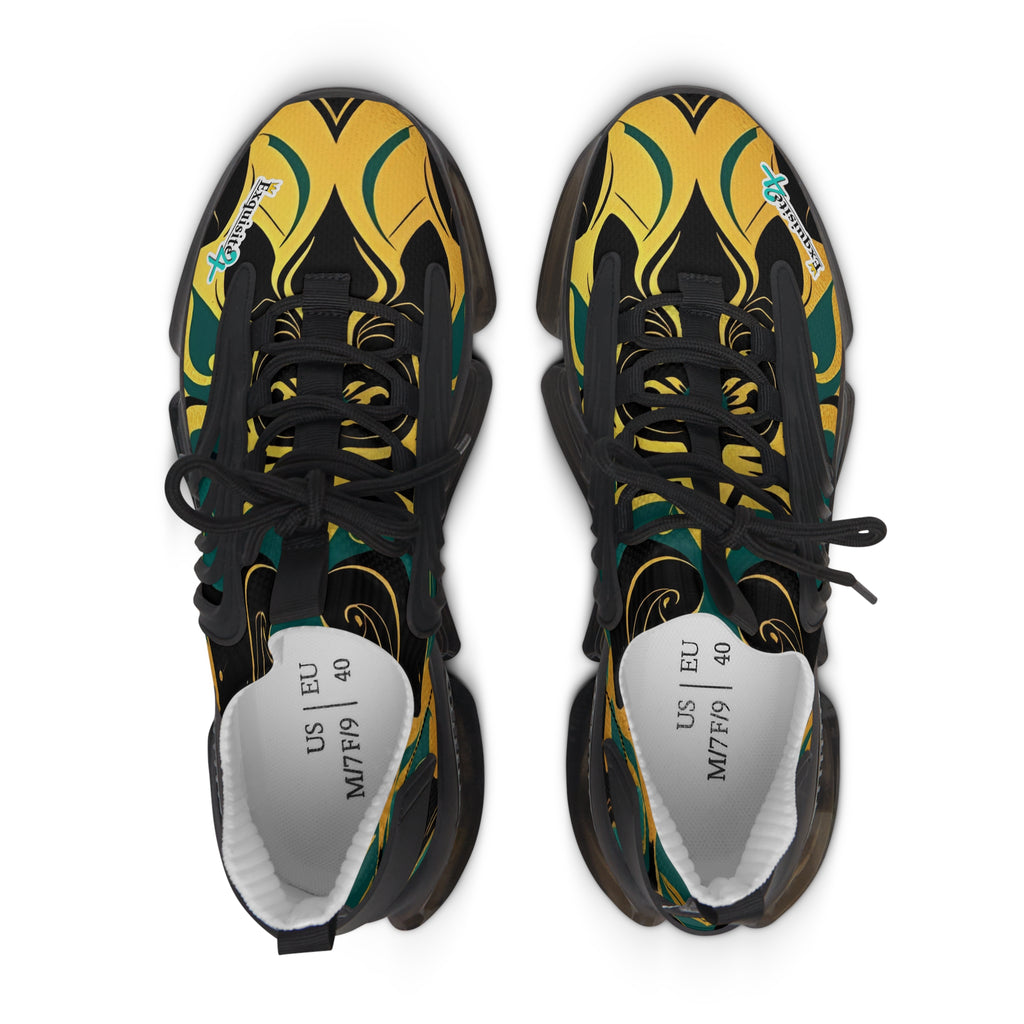 Women's Mesh Sneakers — Bold Abstract Green & Gold Athletic Shoes