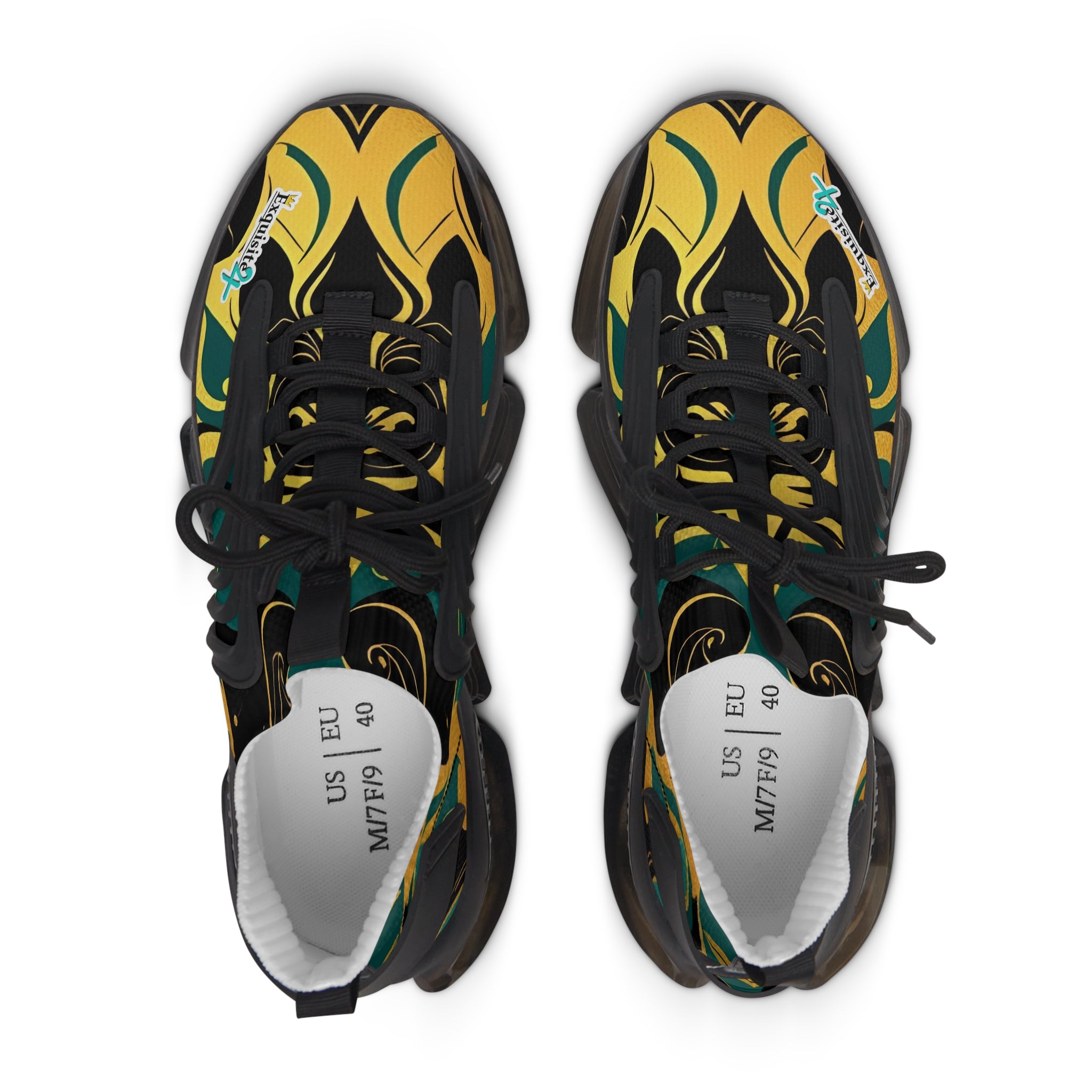 Women's Mesh Sneakers — Bold Abstract Green & Gold Athletic Shoes