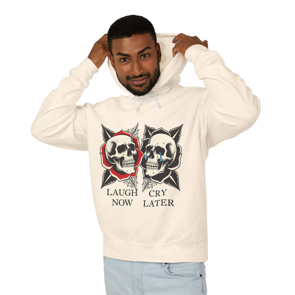 Laugh Now Cry Later Skull Hoodie — Vintage Expressive Skull Hooded Sweatshirt
