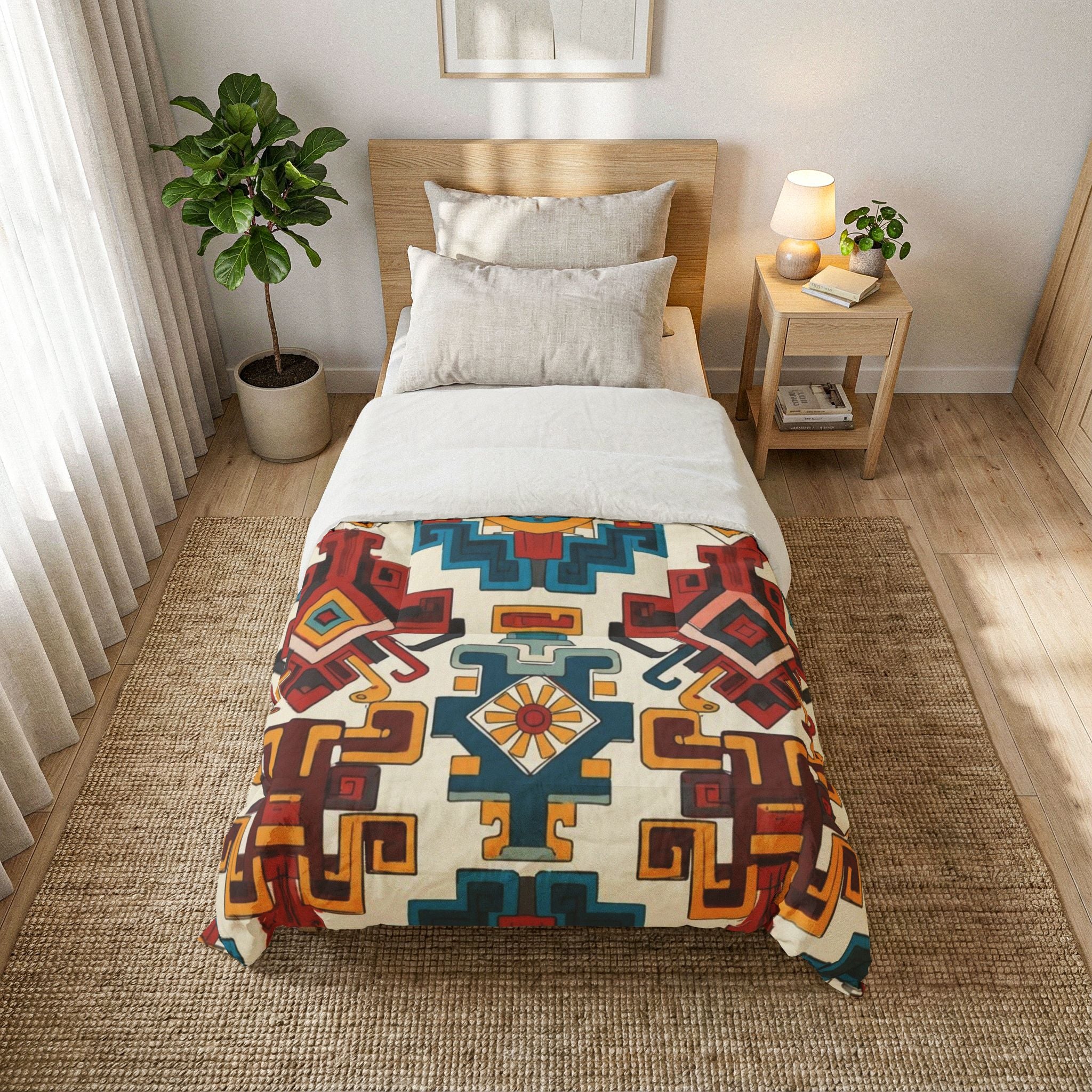 Boho Geometric Cotton Comforter — Southwestern Aztec Pattern Bedspread