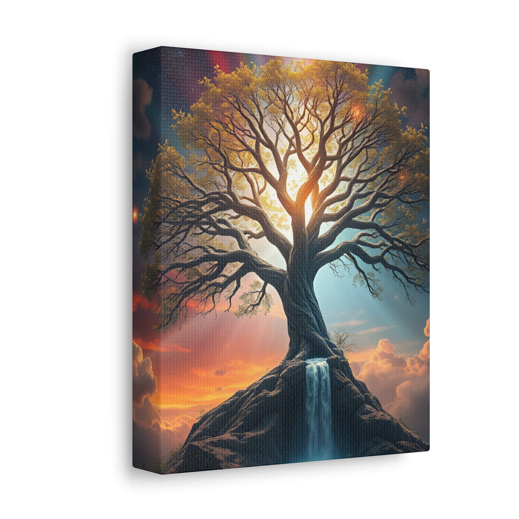 Tree of Light Stretched Canvas Wall Art – Inspirational Fantasy Landscape