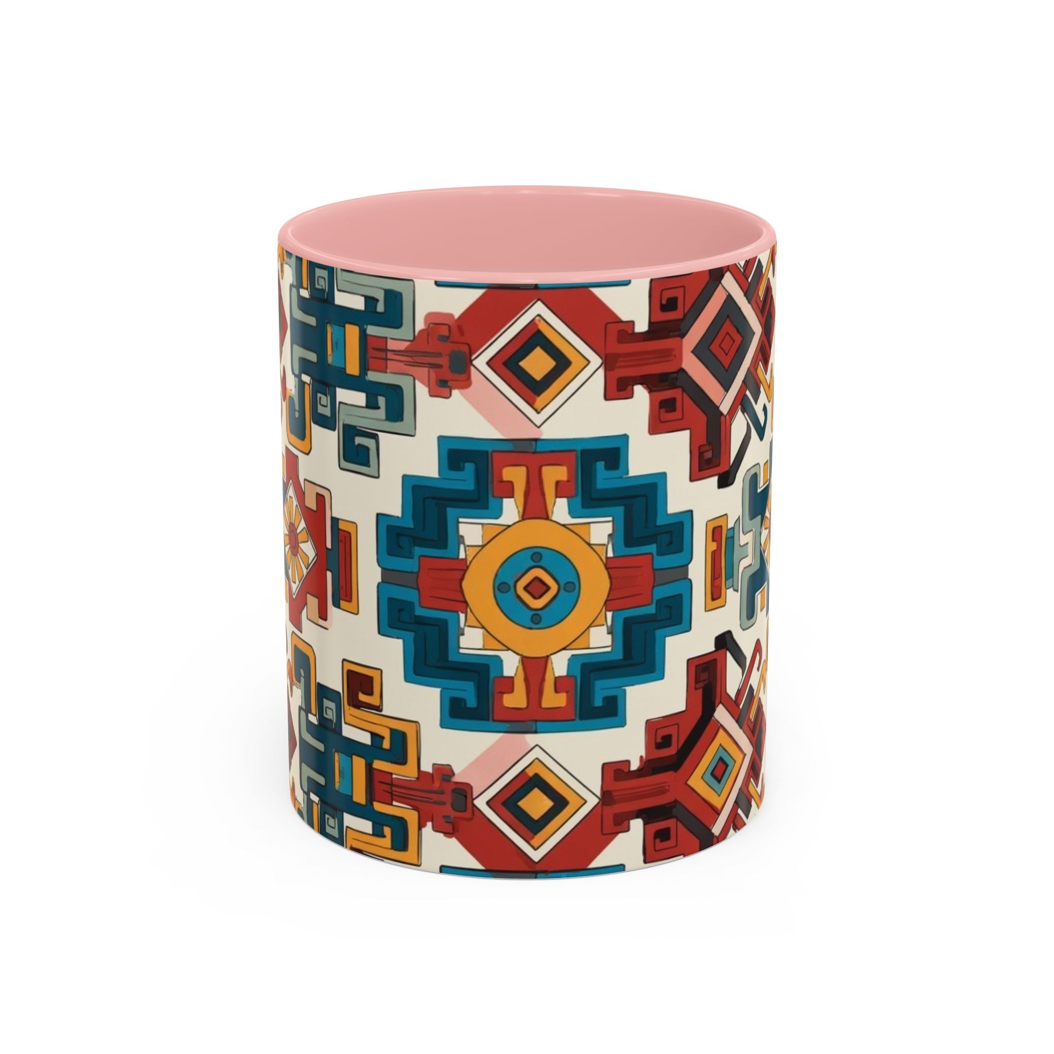Southwestern Geometric Accent Mug — Color Interior Ceramic Coffee Cup