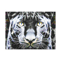 Leopard Portrait Stretched Canvas — Snow Leopard Wall Art with Yellow Eyes