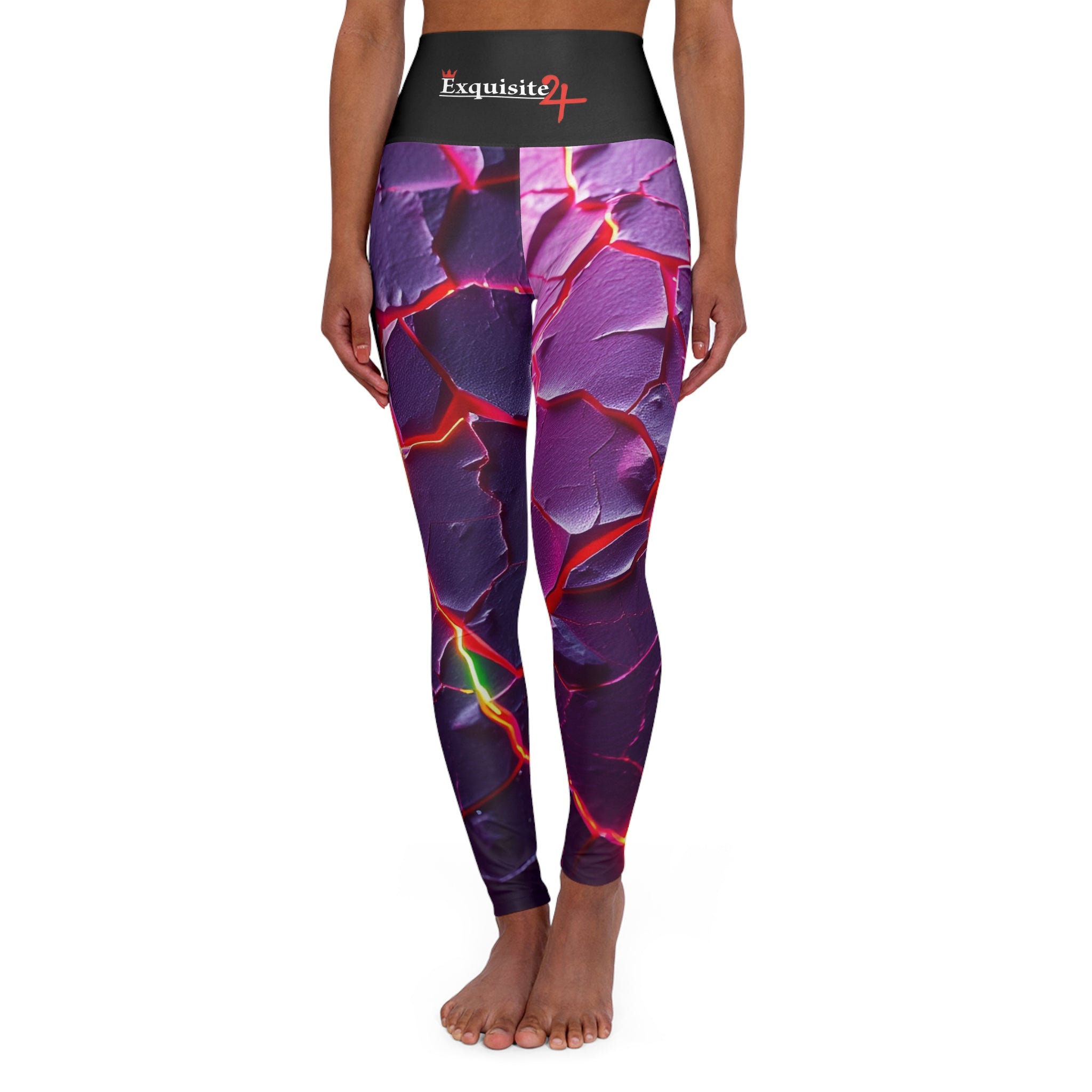 Purple Lava High-Waist Yoga Leggings — Abstract Cracked Rock AOP