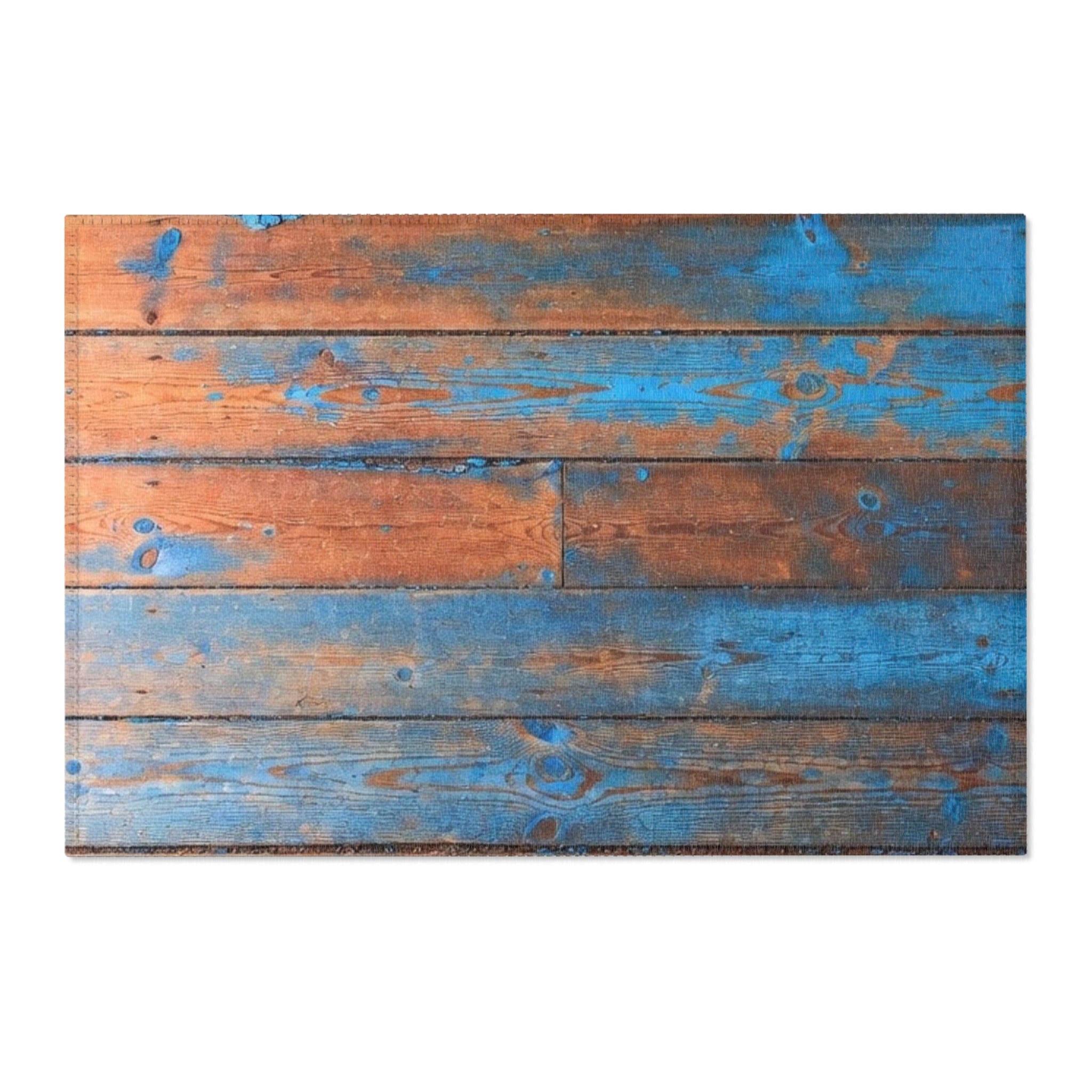 Rustic Blue Patina Wood Area Rug — Distressed Coastal Floor Decor
