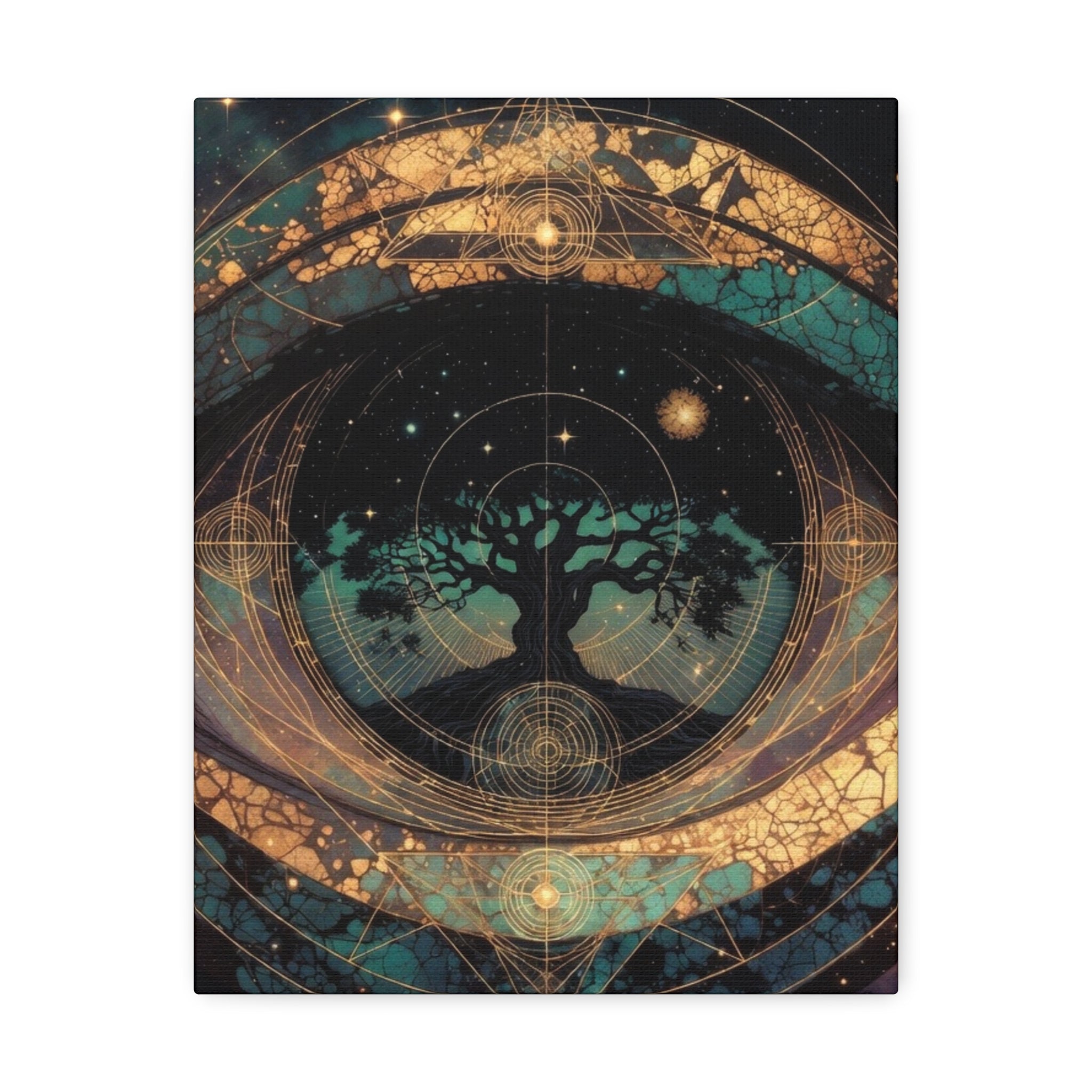 Mystic Tree of Life Stretched Canvas – Spiritual Cosmic Wall Art