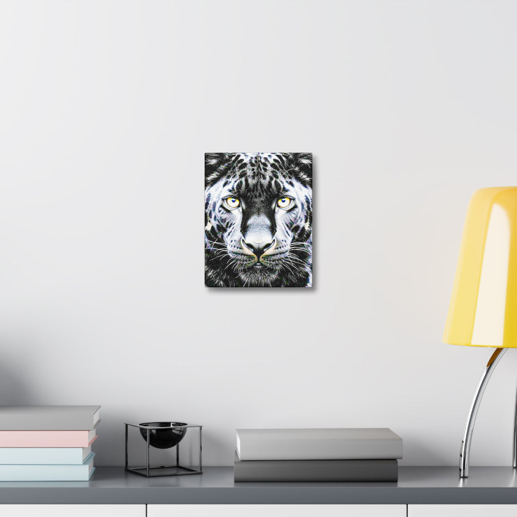 Leopard Portrait Stretched Canvas — Snow Leopard Wall Art with Yellow Eyes