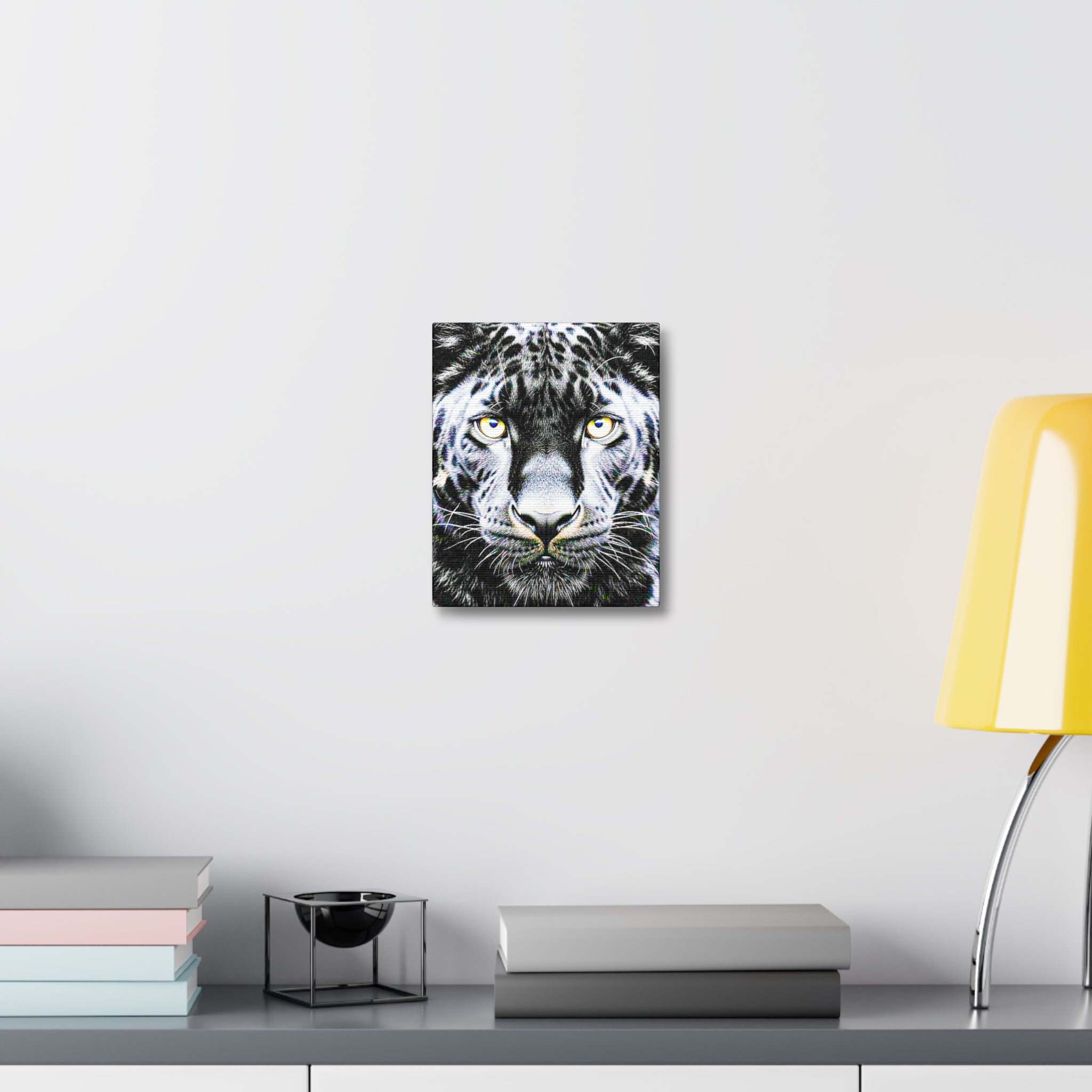 Leopard Portrait Stretched Canvas — Snow Leopard Wall Art with Yellow Eyes