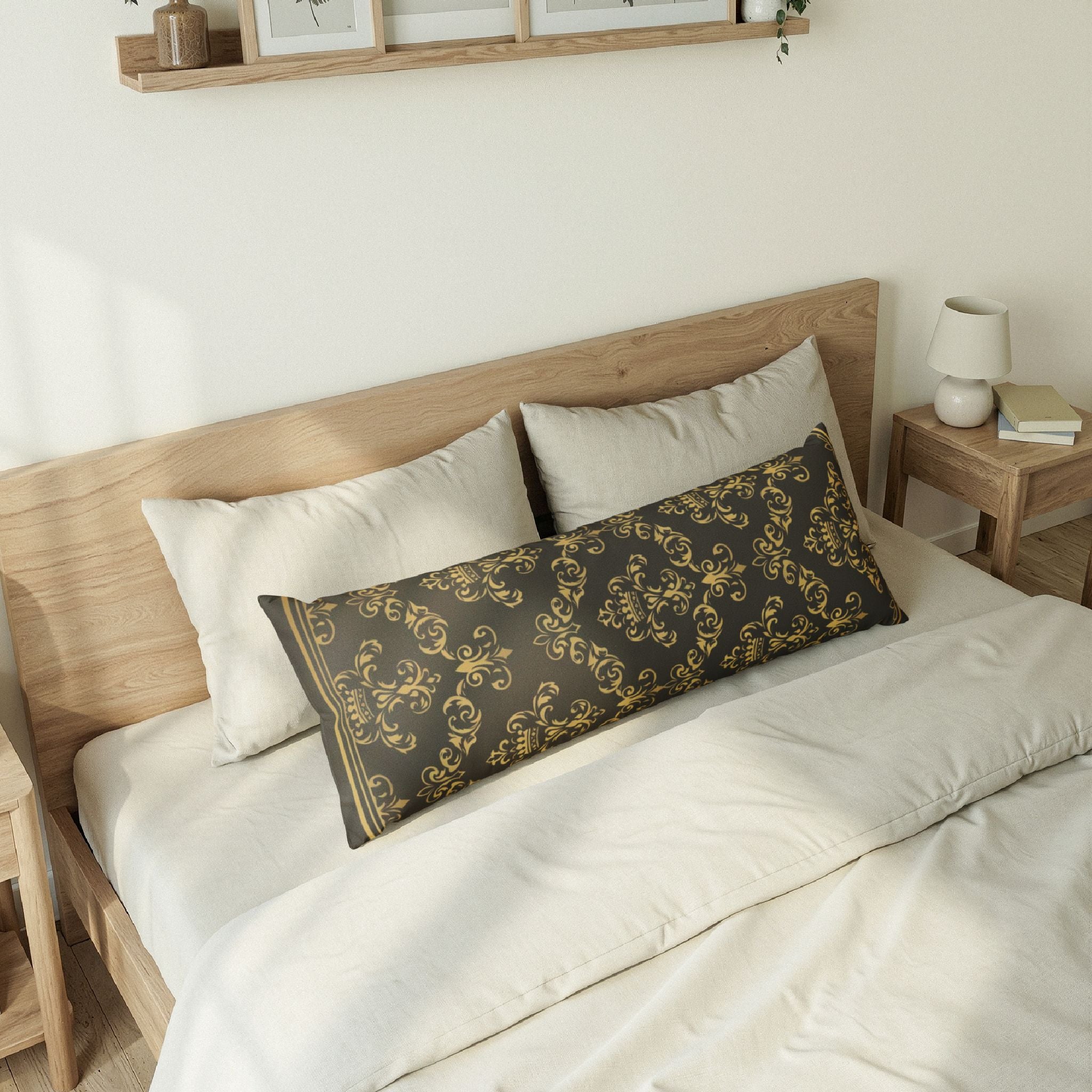 Baroque Gold Scroll Body Pillow — Elegant Decorative Lumbar Pillow