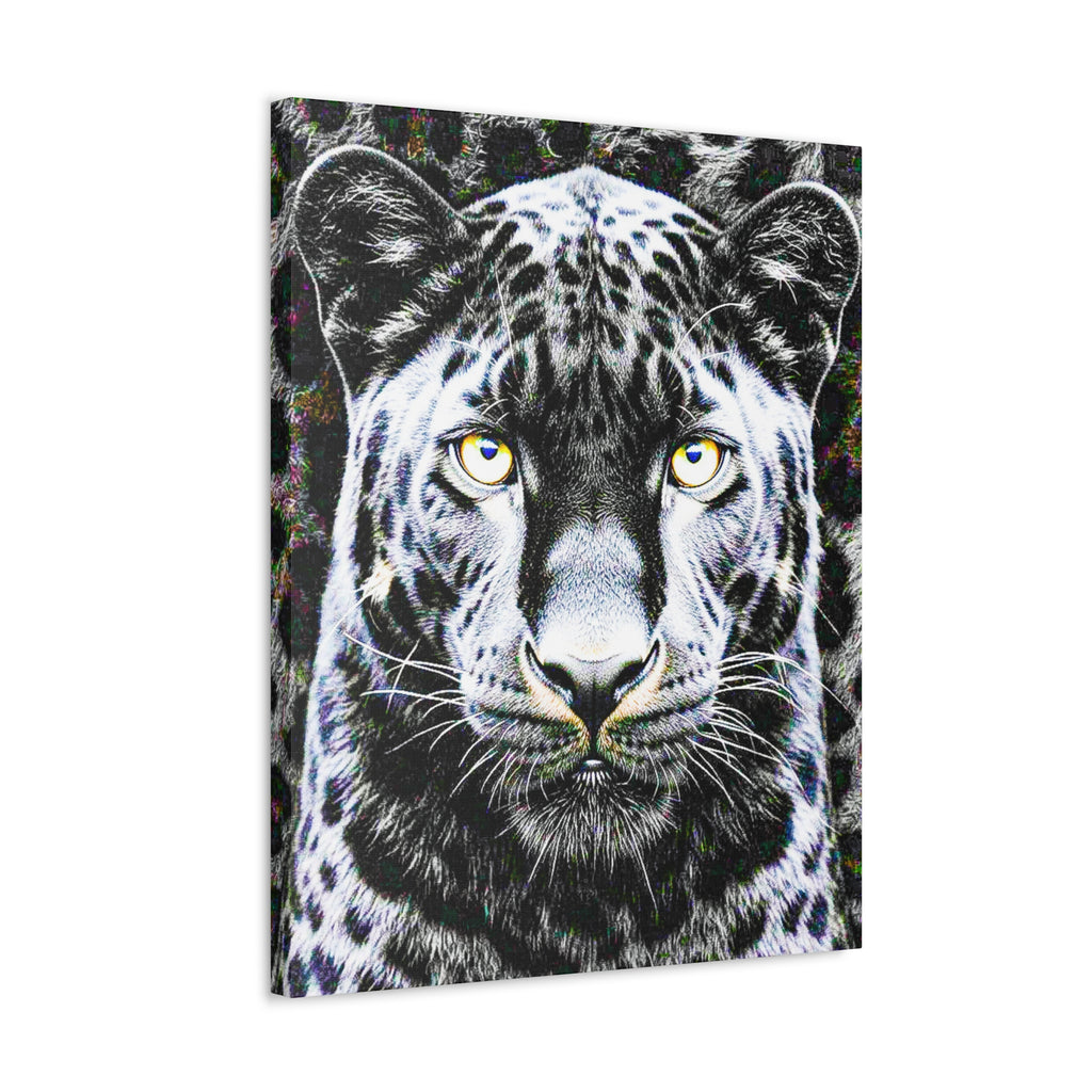 Leopard Portrait Stretched Canvas — Snow Leopard Wall Art with Yellow Eyes