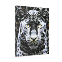 Leopard Portrait Stretched Canvas — Snow Leopard Wall Art with Yellow Eyes