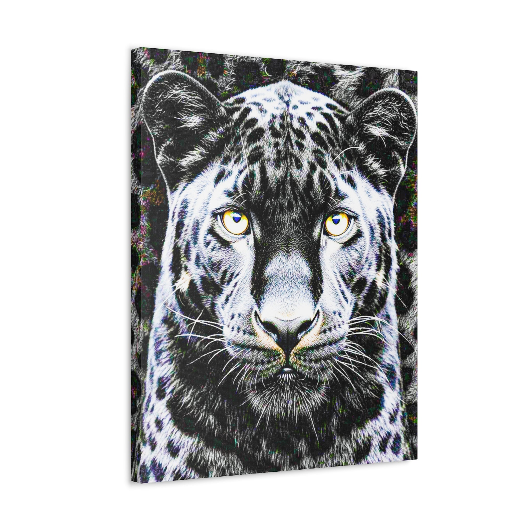 Leopard Portrait Stretched Canvas — Snow Leopard Wall Art with Yellow Eyes