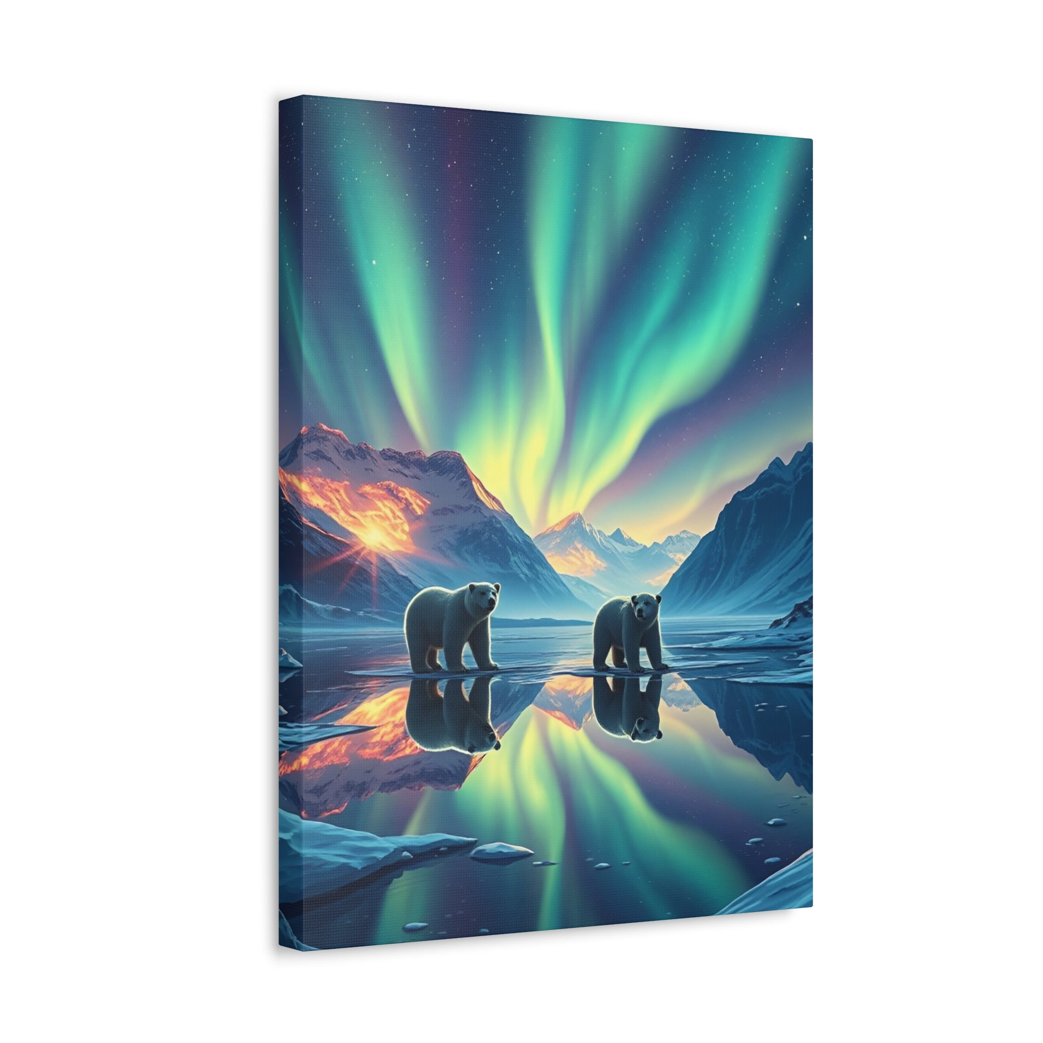 Aurora Polar Bears Stretched Canvas - Northern Lights Wildlife Wall Art