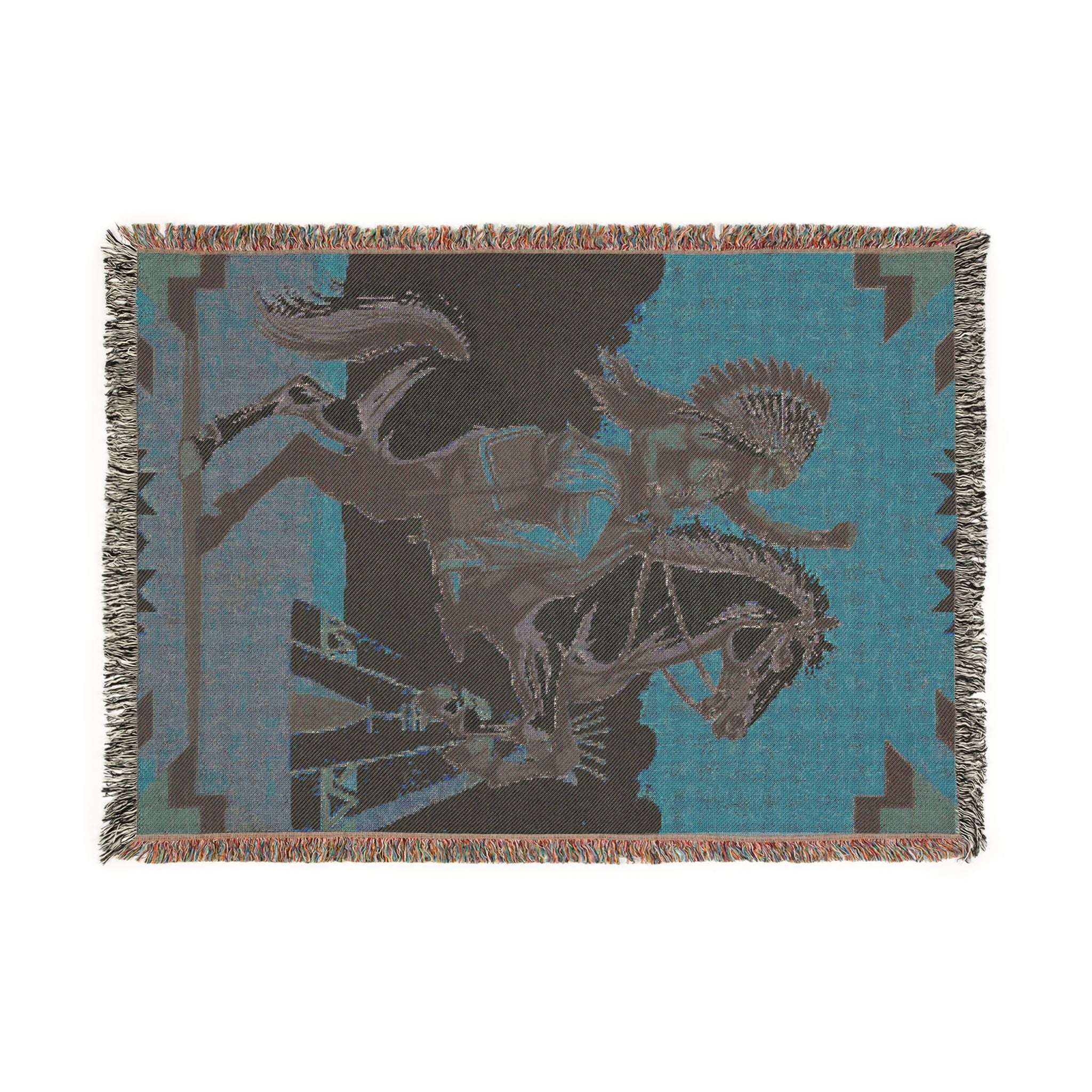 Native American Horse Woven Blanket — Southwestern Warrior Throw
