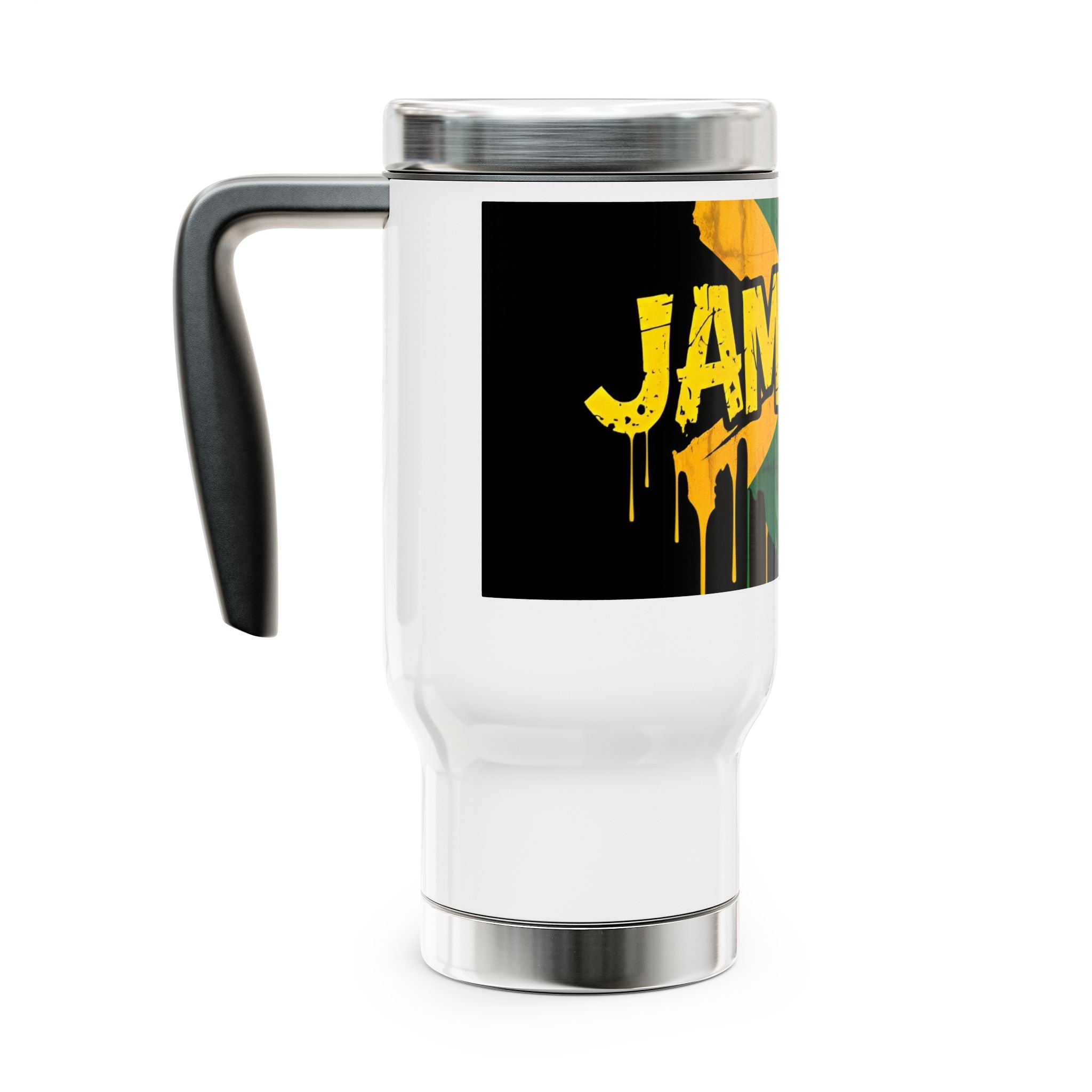Jamaica Flag Stainless Steel Travel Mug – 14oz Insulated Coffee Tumbler with Handle