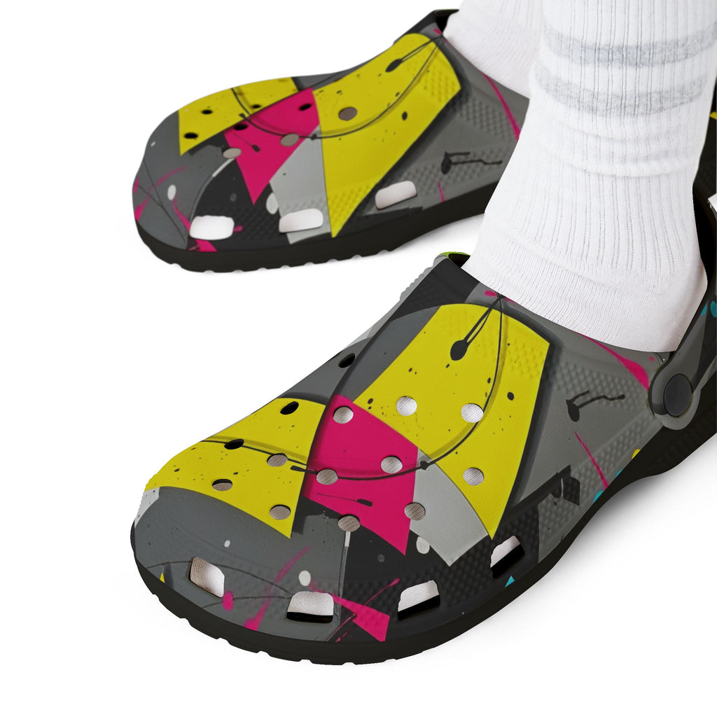 Neon Abstract EVA Foam Clogs — Lightweight Printed Garden Shoes