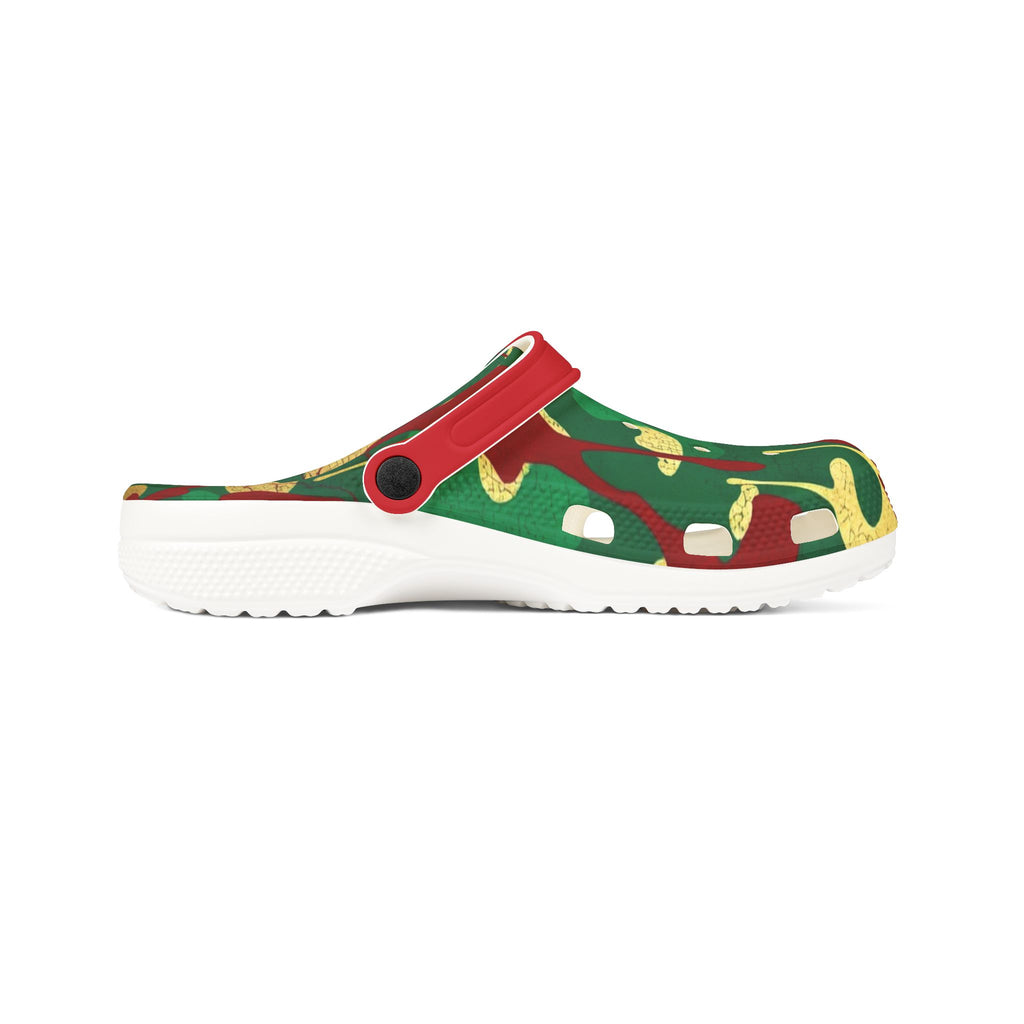 Green, Red, & Gold Camo EVA Foam Clogs