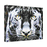 Leopard Portrait Stretched Canvas — Snow Leopard Wall Art with Yellow Eyes