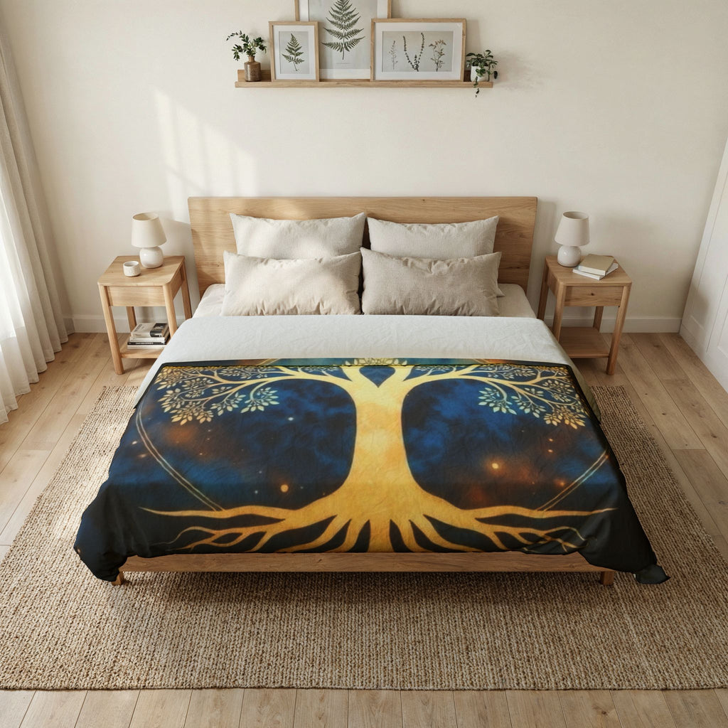 Golden Tree of Life Cotton Duvet Cover — Spiritual Boho Bedding