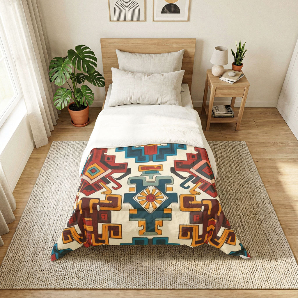 Boho Geometric Cotton Comforter — Southwestern Aztec Pattern Bedspread