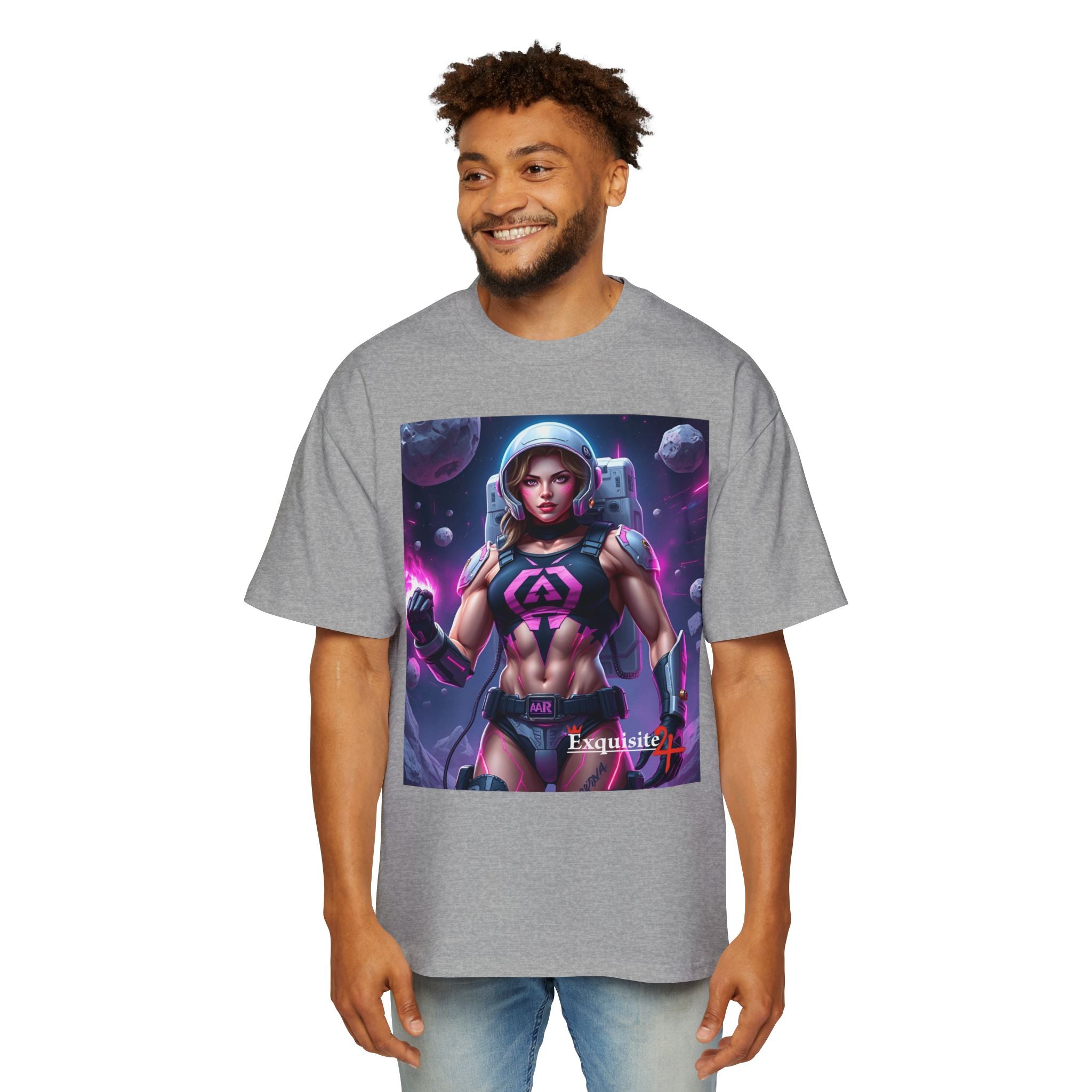 Astronaut Warrior Graphic Tee — Men's Sci‑Fi Space Gamer Oversized Shirt