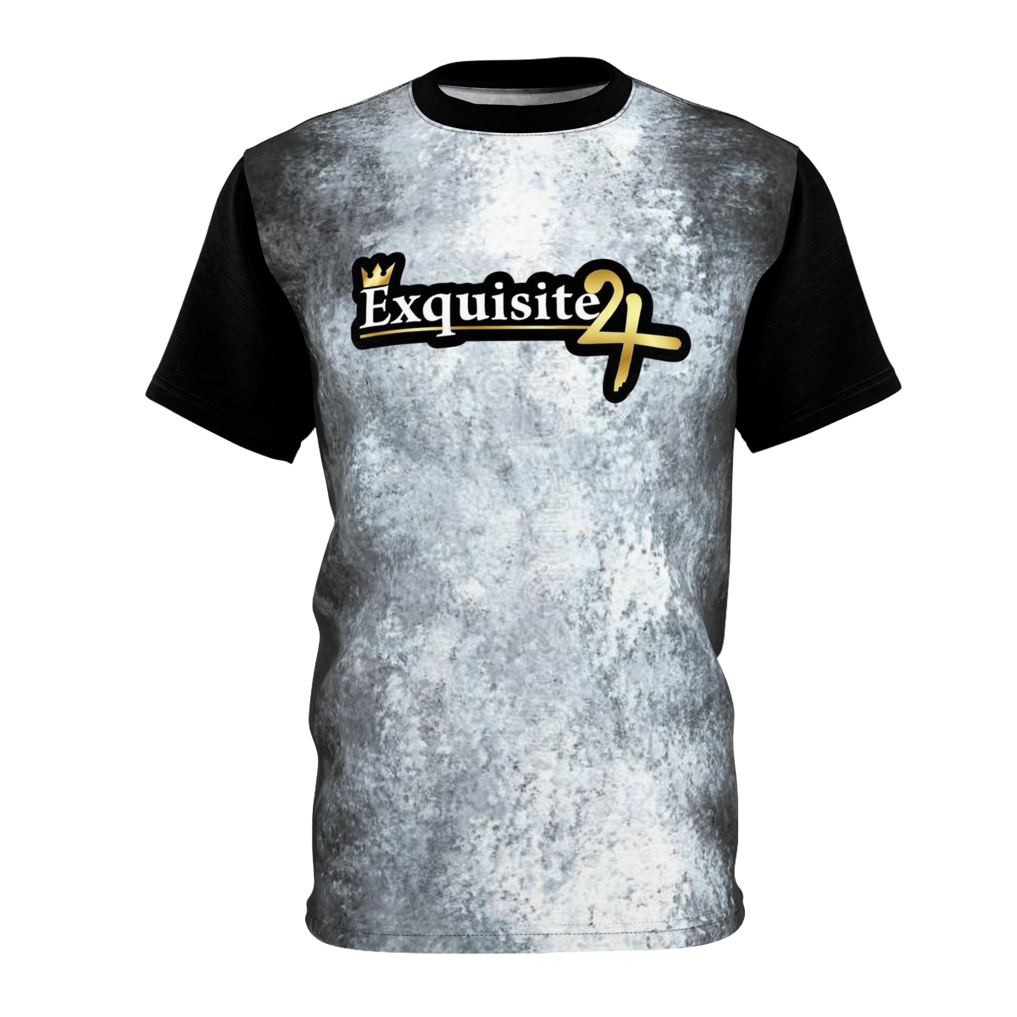 Exquisite 24 Logo Tee — Distressed Grey All-Over Print T-Shirt