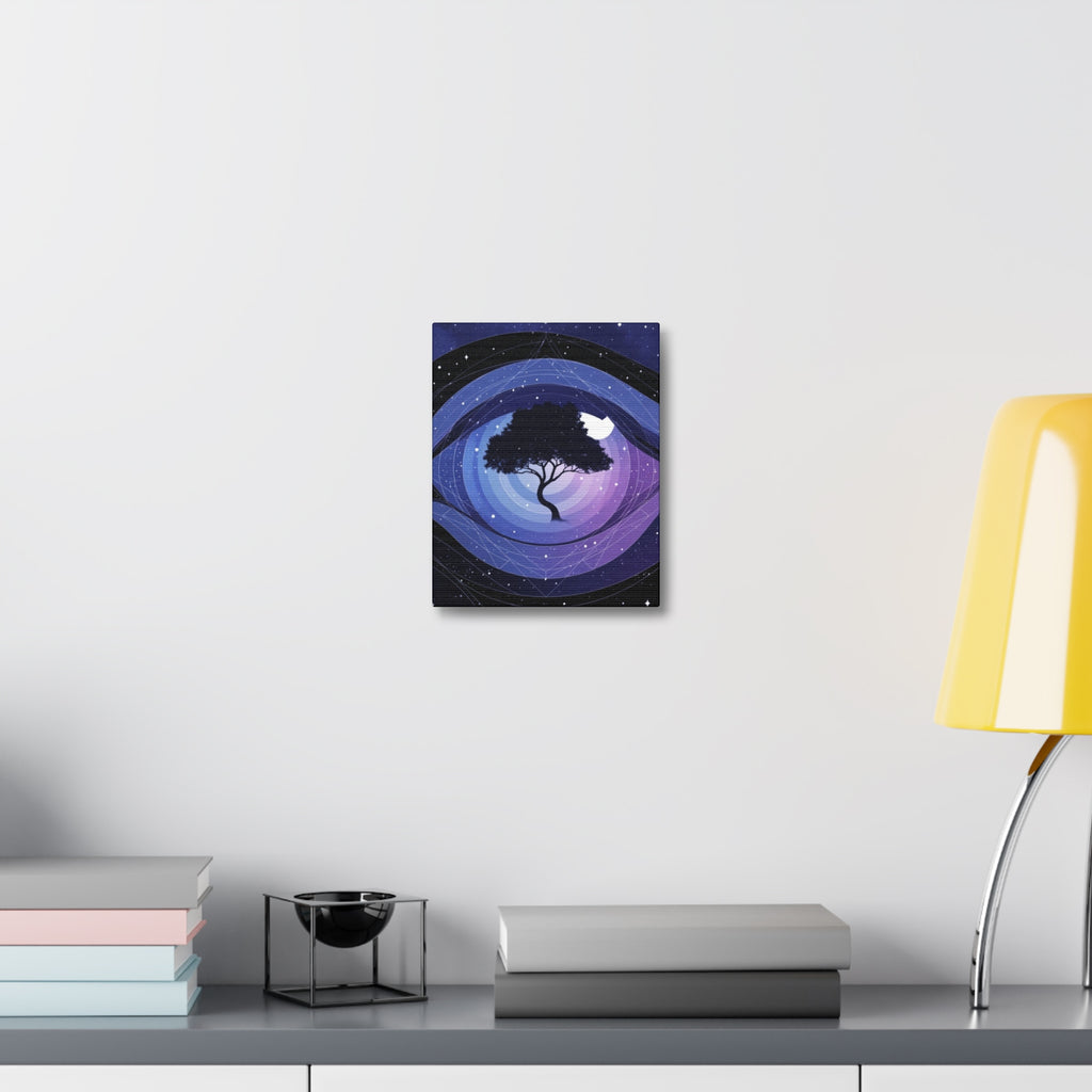 Night Tree Stretched Canvas Wall Art — Mystical Purple Galaxy Eye Design