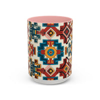 Southwestern Geometric Accent Mug — Color Interior Ceramic Coffee Cup