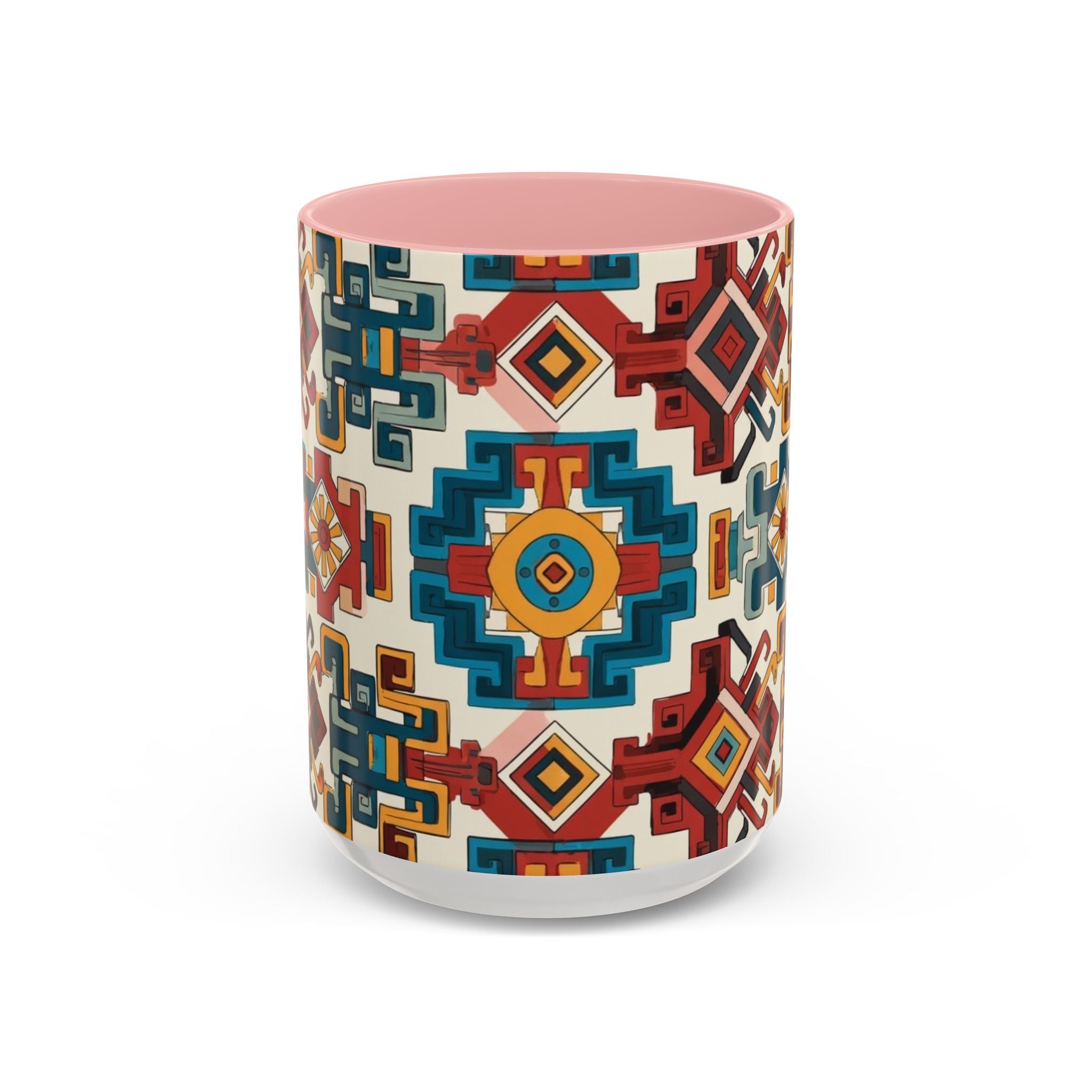 Southwestern Geometric Accent Mug — Color Interior Ceramic Coffee Cup