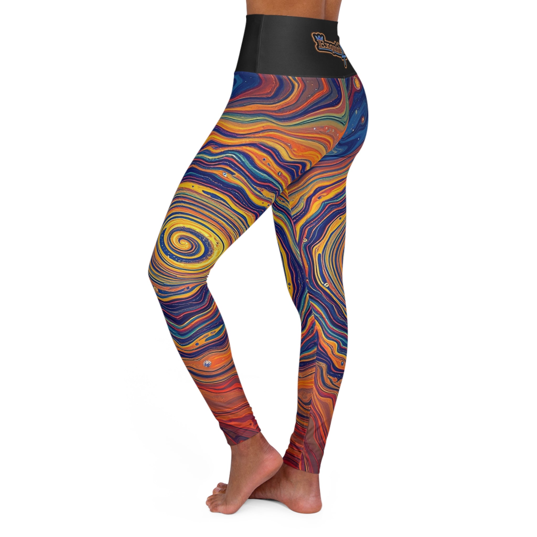 High-Waist Swirl Yoga Leggings — Colorful Abstract Marble Print