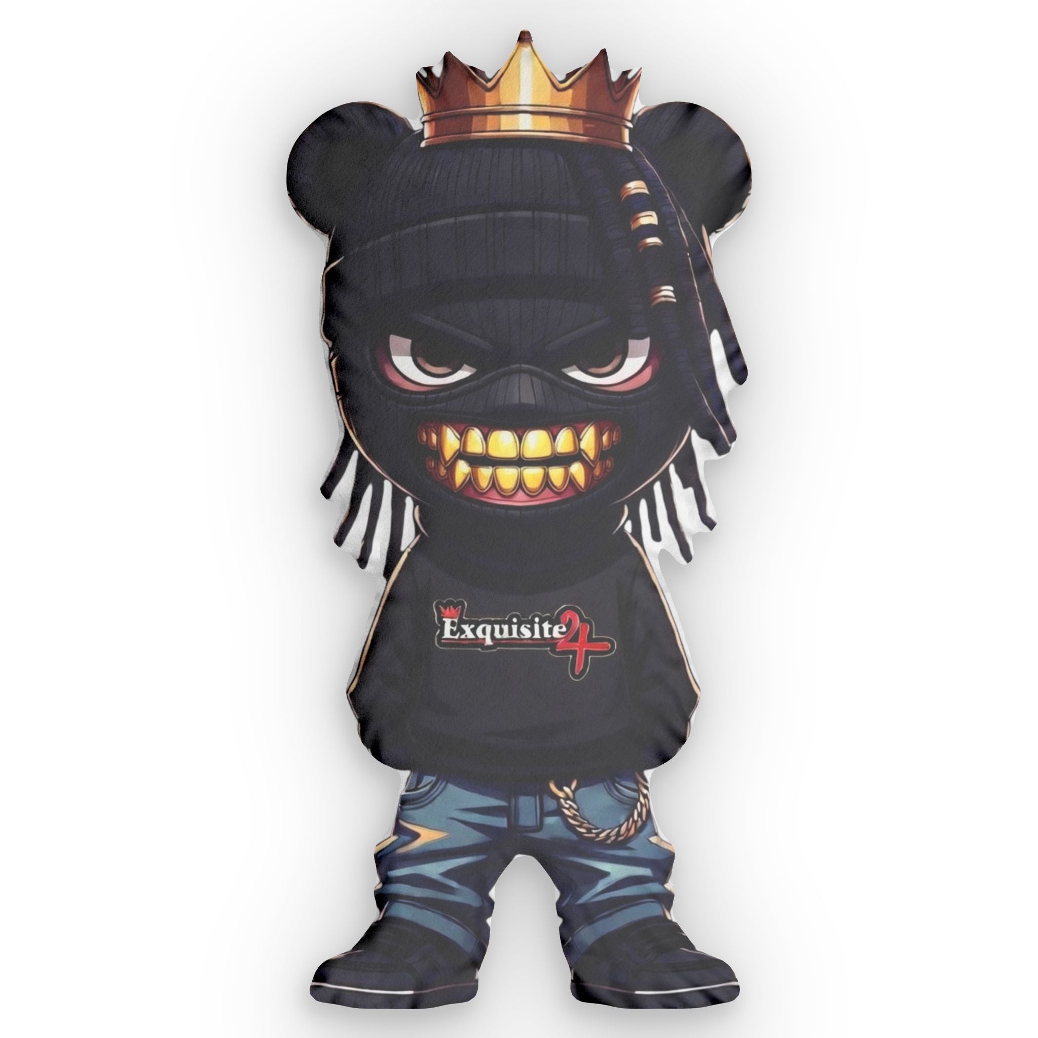 Crowned Grin Custom Shaped Pillow — Urban King Bear Character Plush