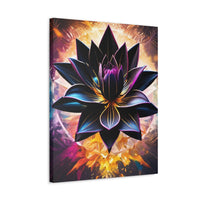 Black Lotus Bloom Canvas Wall Art - Vibrant Black & Gold Floral Stretched Canvas