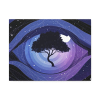 Night Tree Stretched Canvas Wall Art — Mystical Purple Galaxy Eye Design