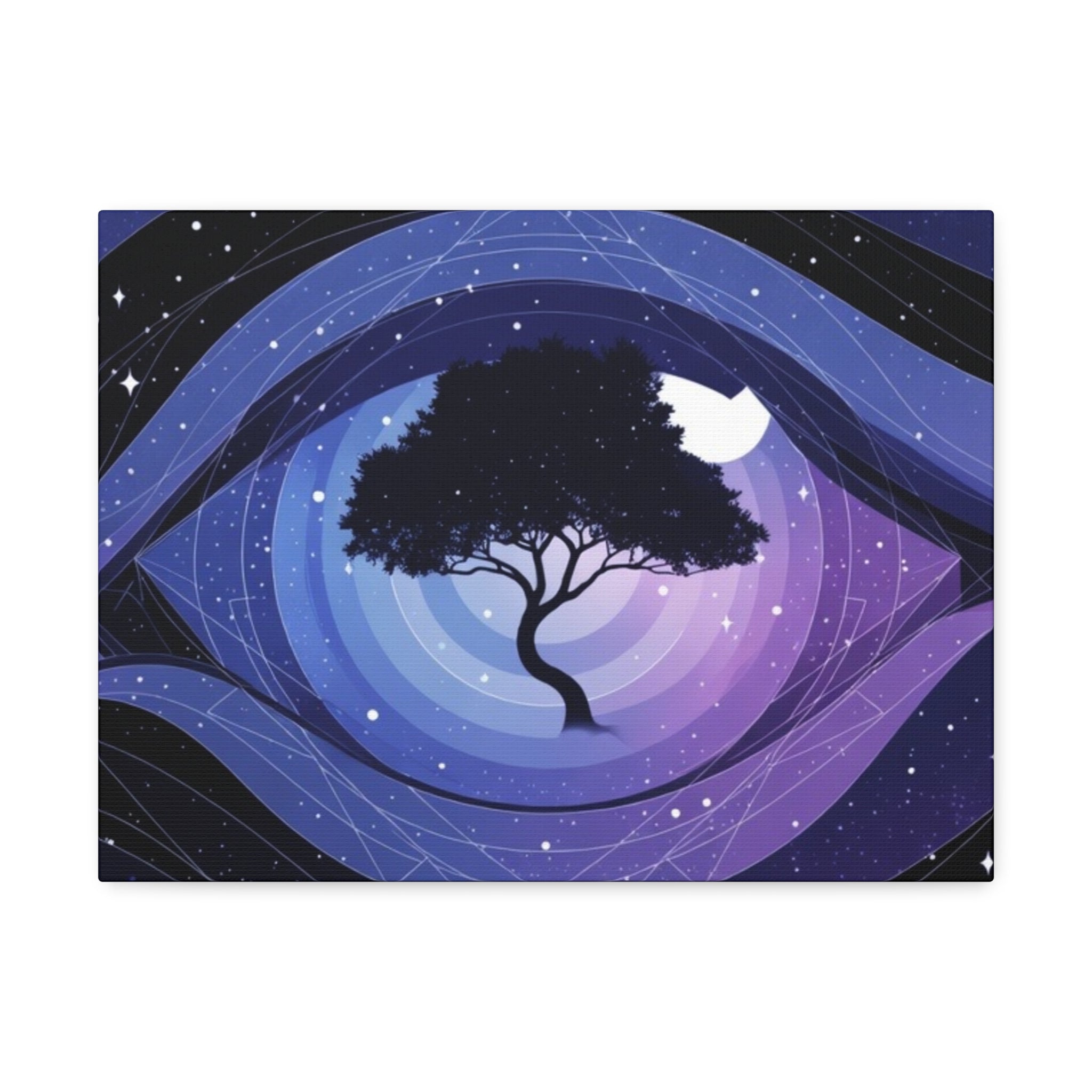 Night Tree Stretched Canvas Wall Art — Mystical Purple Galaxy Eye Design