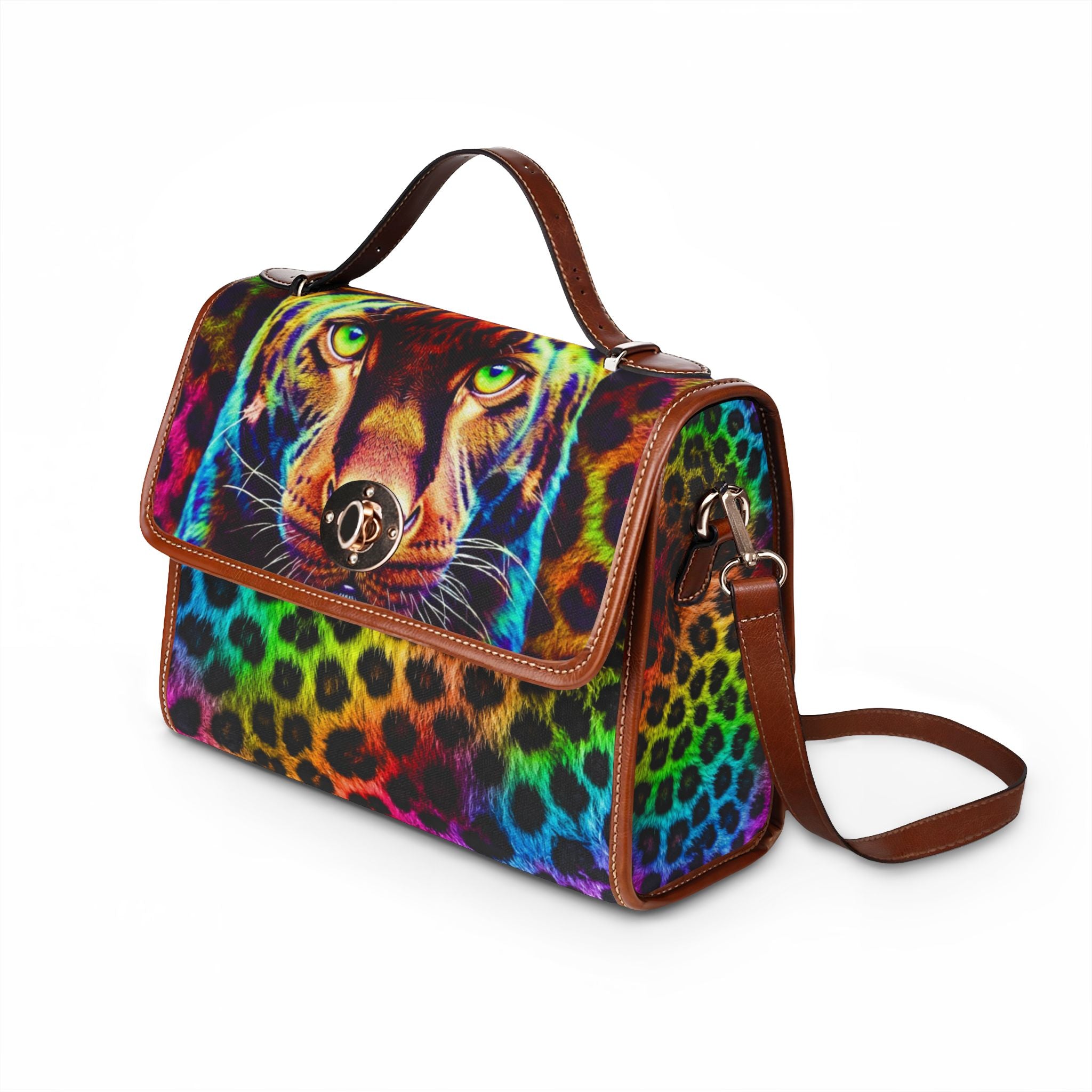 Rainbow Leopard Tote Bag — Colorful Leopard Face Waterproof Canvas Handbag