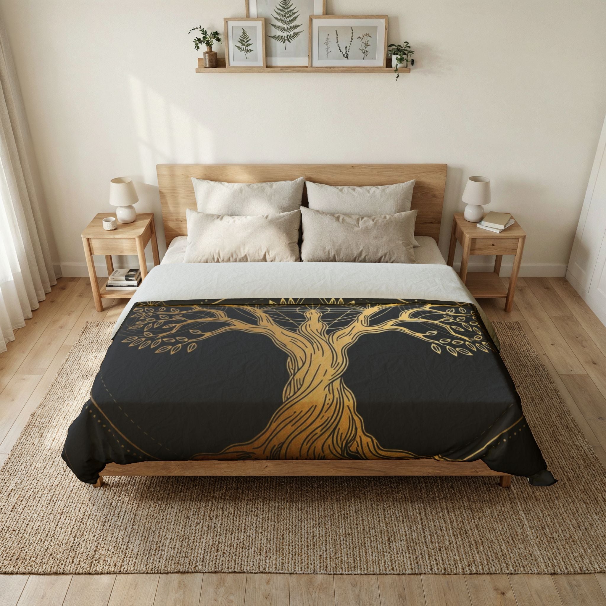 Golden Tree of Life Cotton Duvet Cover — Mystical Geometric Bedding
