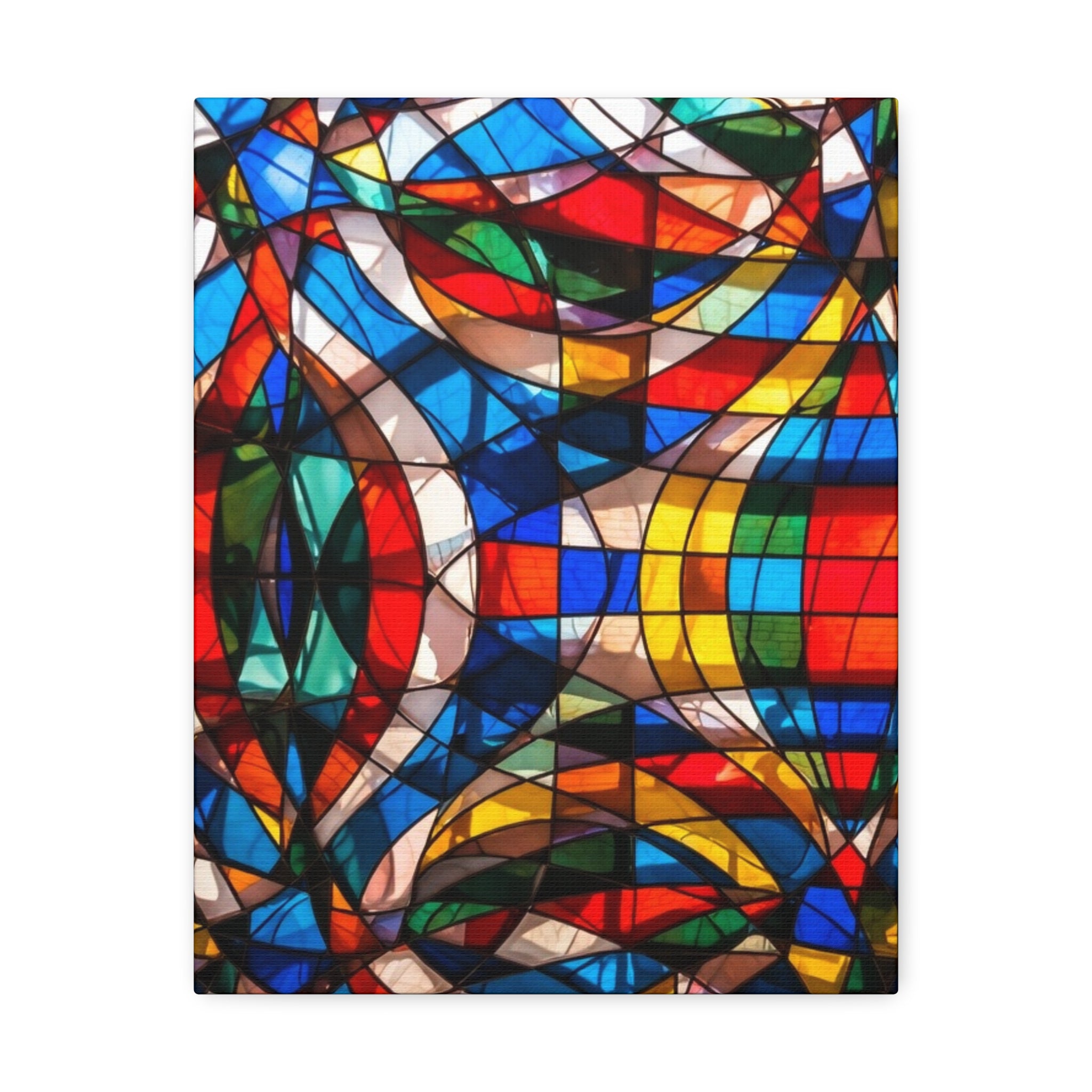 Stained Glass Abstract Stretched Canvas Print — Colorful Geometric Wall Art