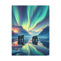 Aurora Polar Bears Stretched Canvas - Northern Lights Wildlife Wall Art