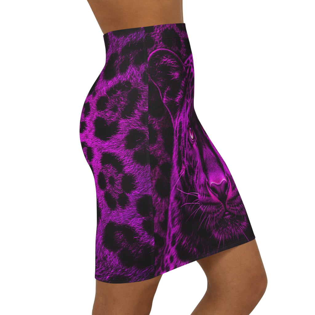 Purple Leopard Face Pencil Skirt — Bold Animal Print Mid-Waist Skirt