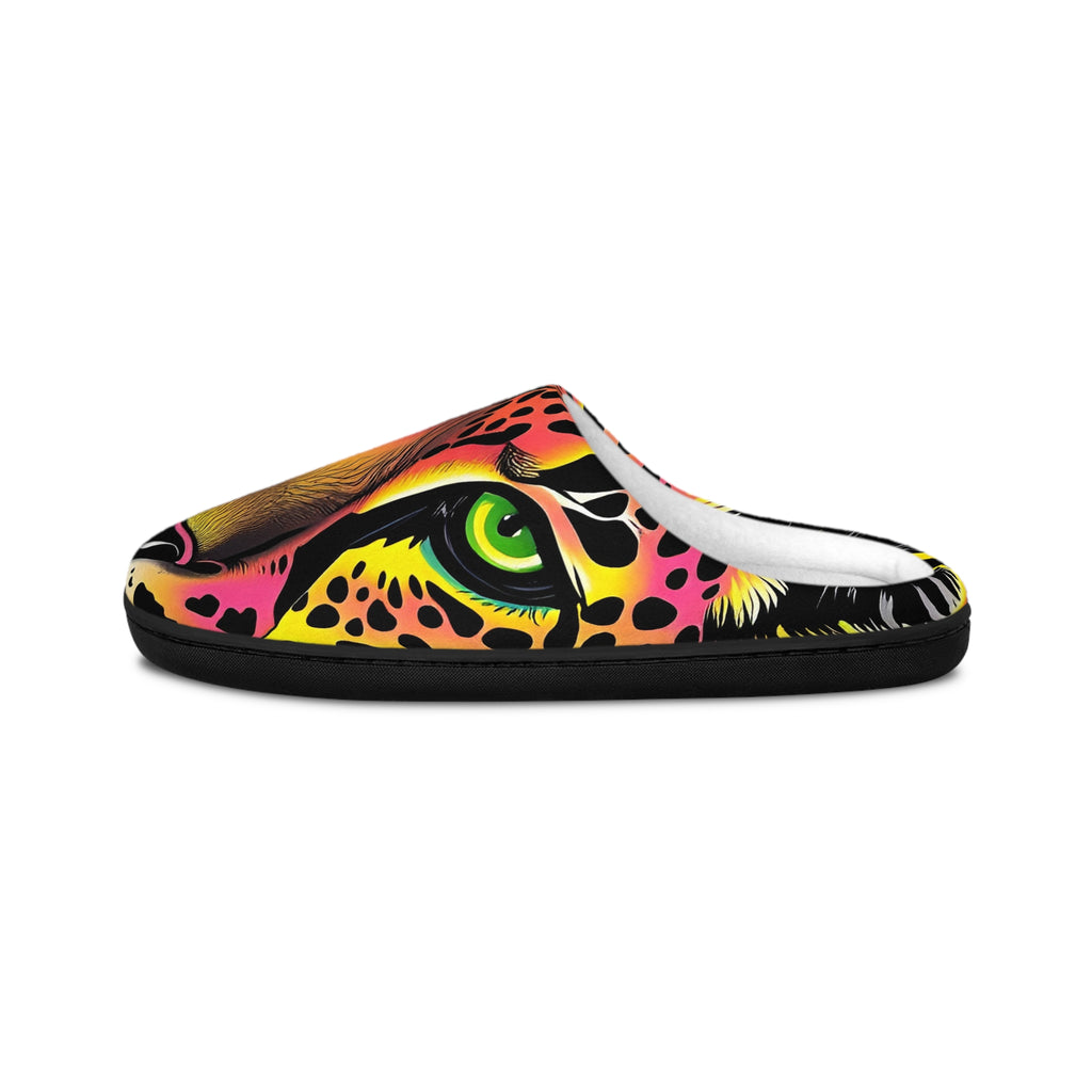 Men's Leopard Art Indoor Slippers — Colorful Neon Jungle Print