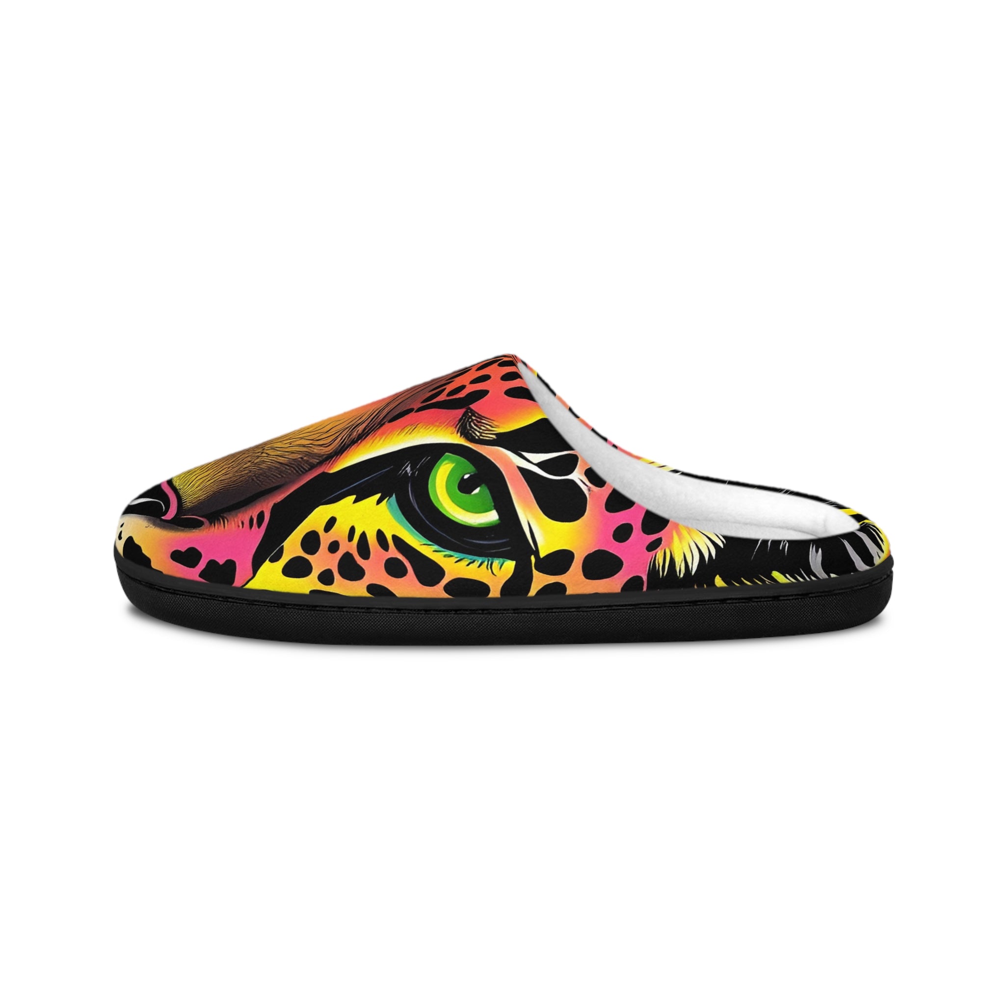 Men's Leopard Art Indoor Slippers — Colorful Neon Jungle Print