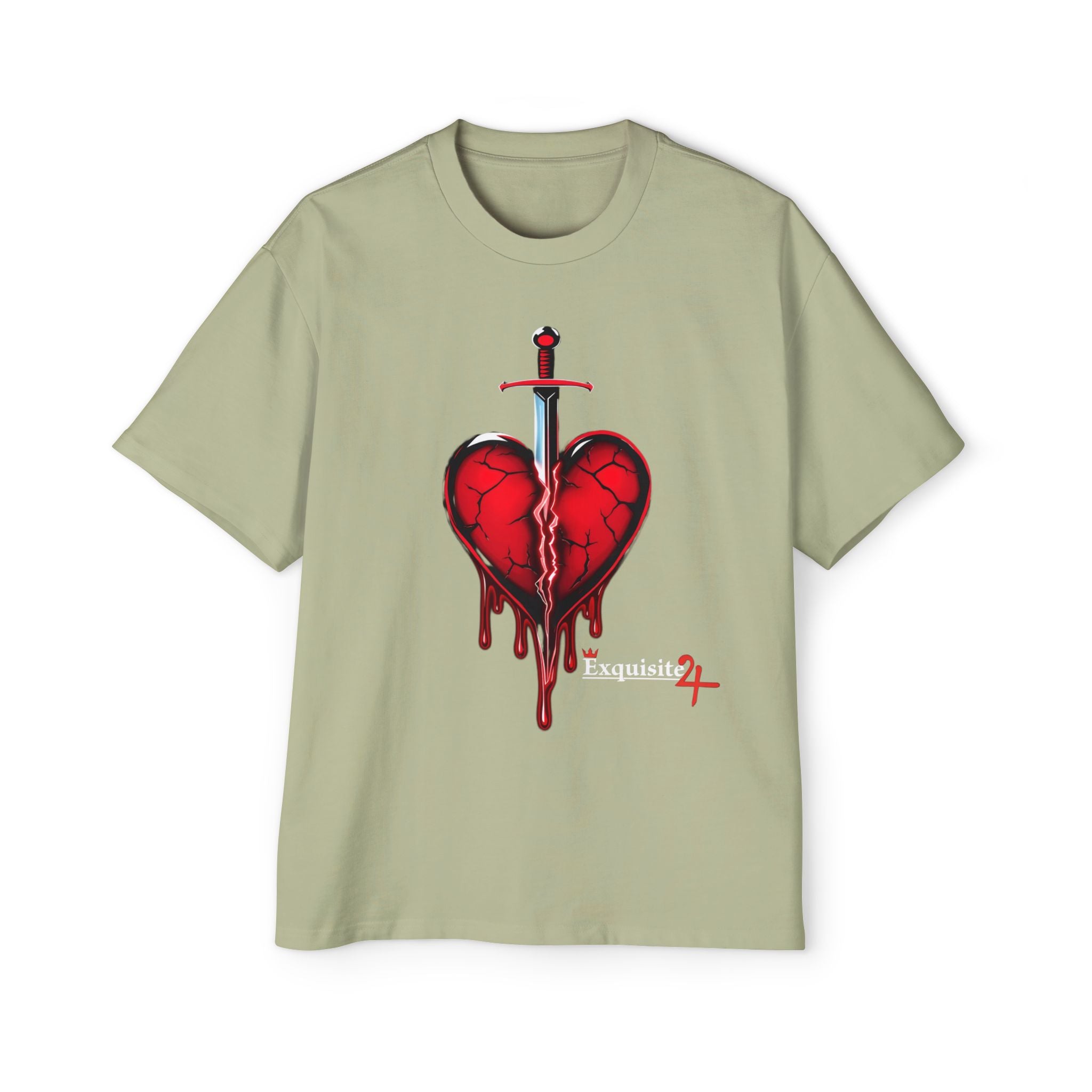 Oversized Graphic Tee — Bleeding Heart with Sword Design