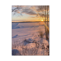 Sunset over Frozen Lake Stretched Canvas Wall Art