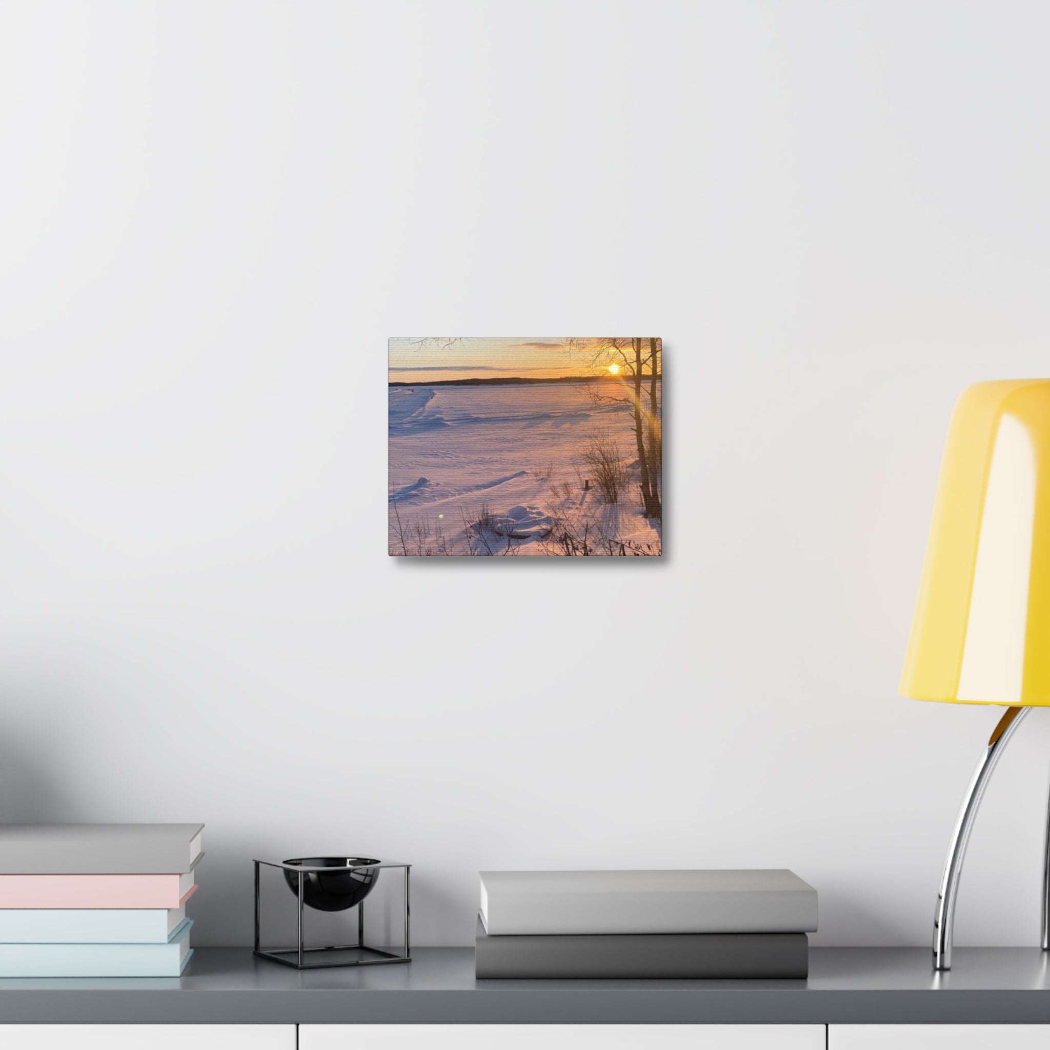 Sunset over Frozen Lake Stretched Canvas Wall Art