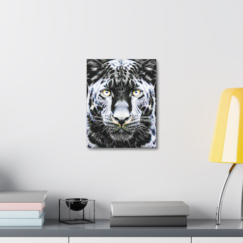 Leopard Portrait Stretched Canvas — Snow Leopard Wall Art with Yellow Eyes