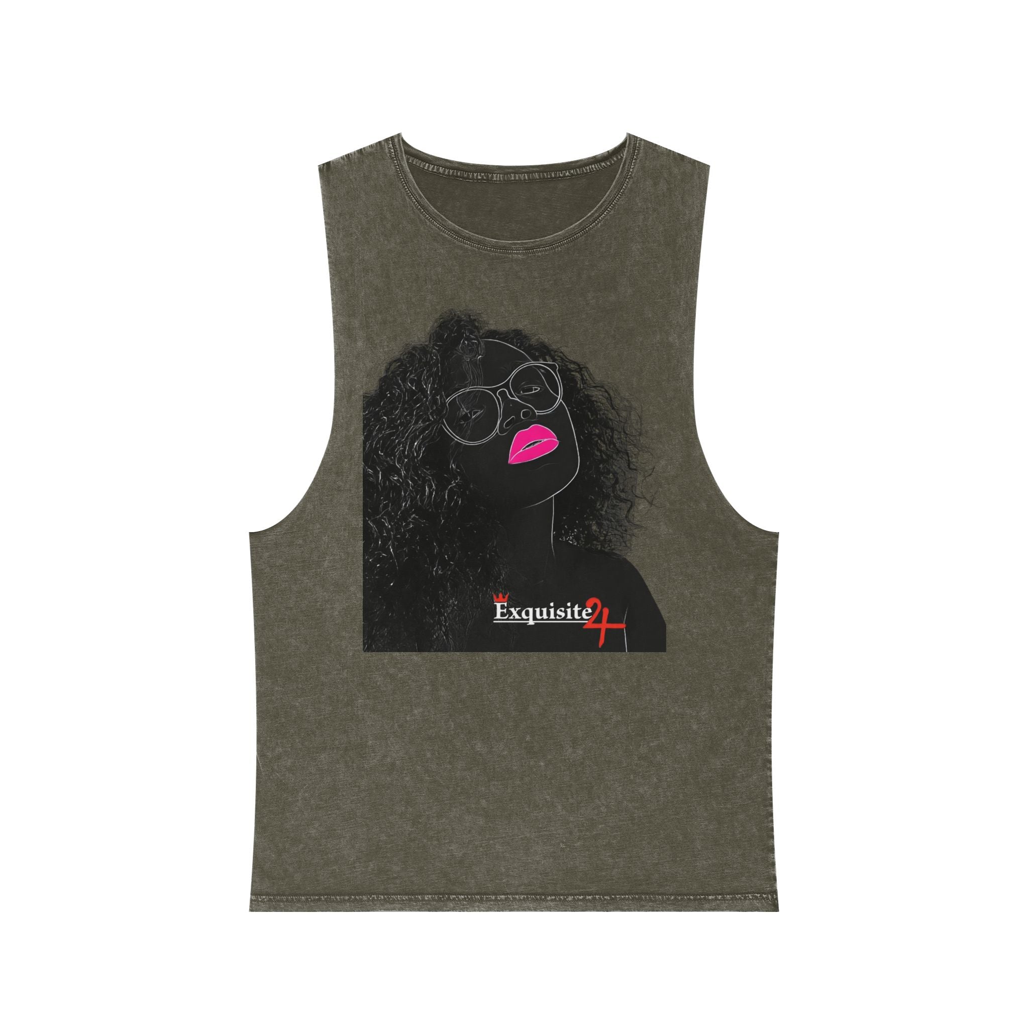 Stonewash Graphic Tank Top — Neon Lips & Red Gem Artwork