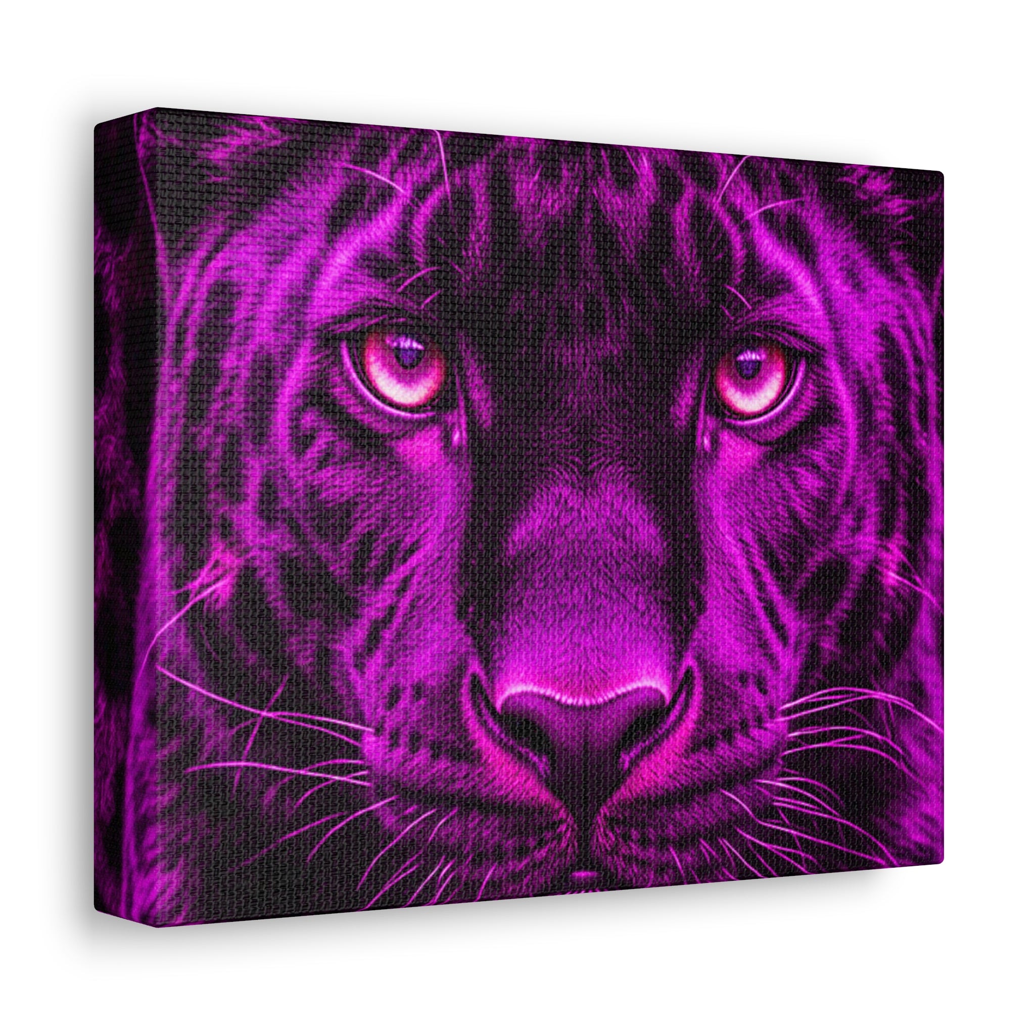 Purple Neon Panther Stretched Canvas – Vibrant Wall Art for Modern Rooms
